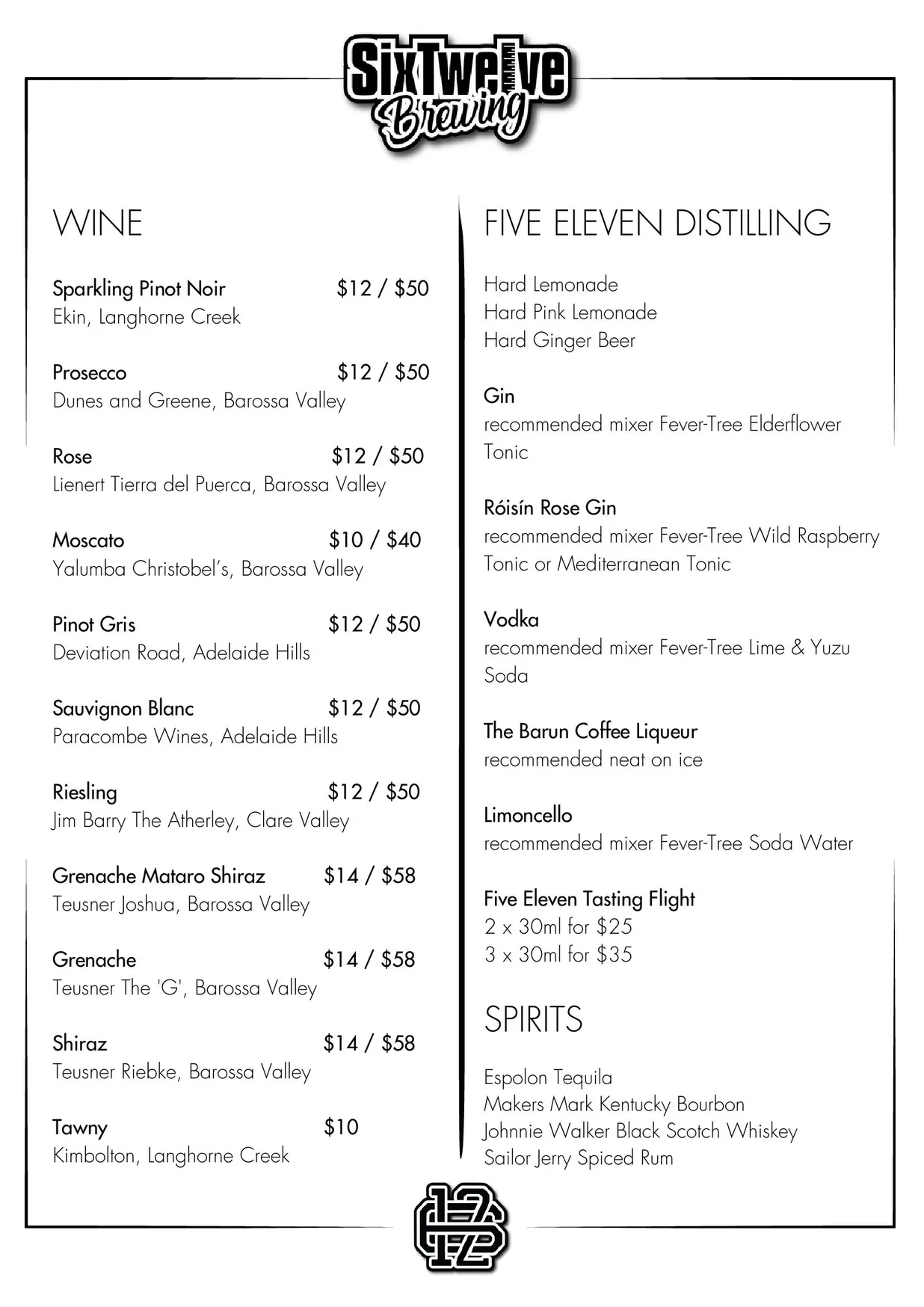SixTwelve Brewing menu, page 2