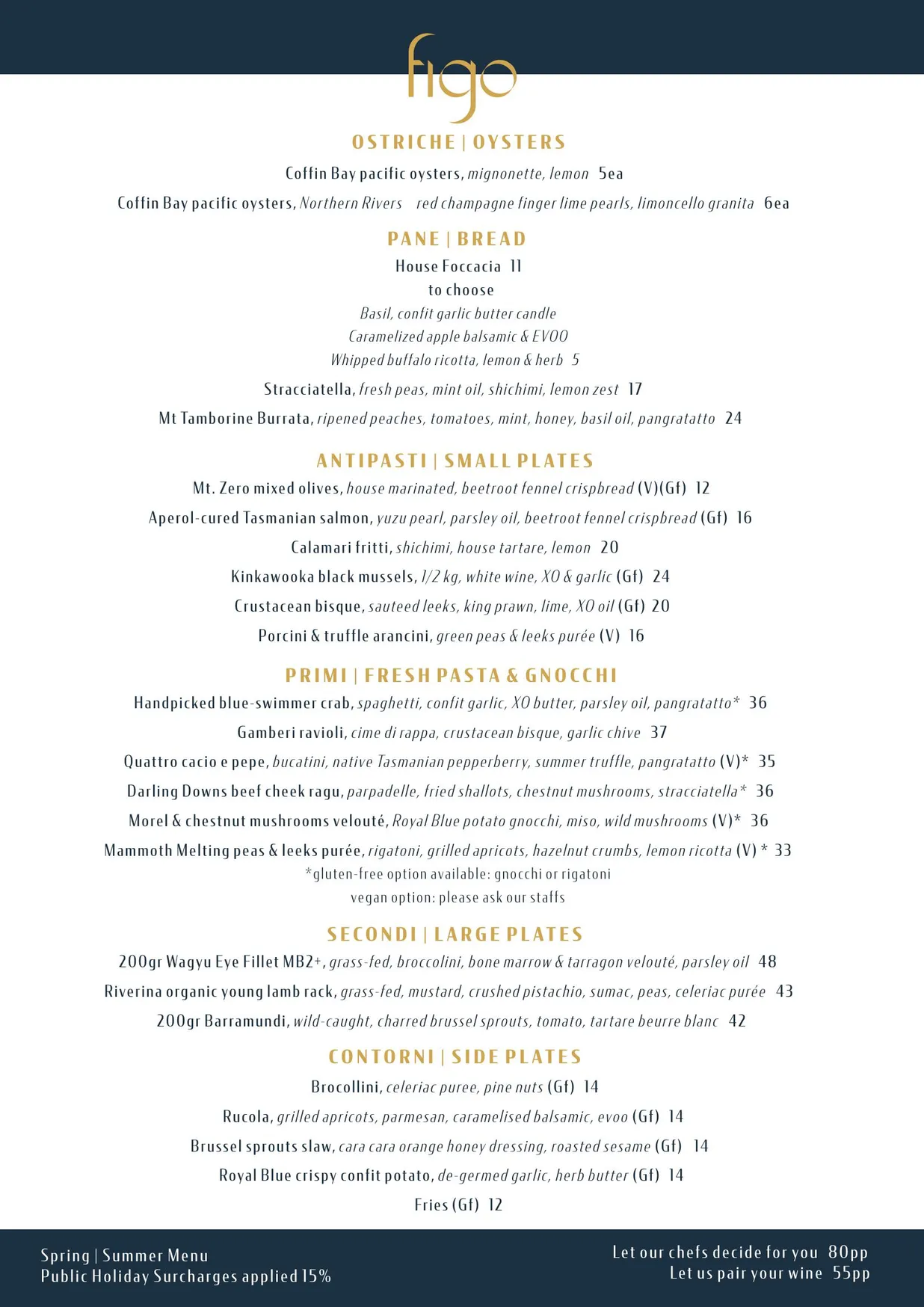 Figo Italiano menu, page 1