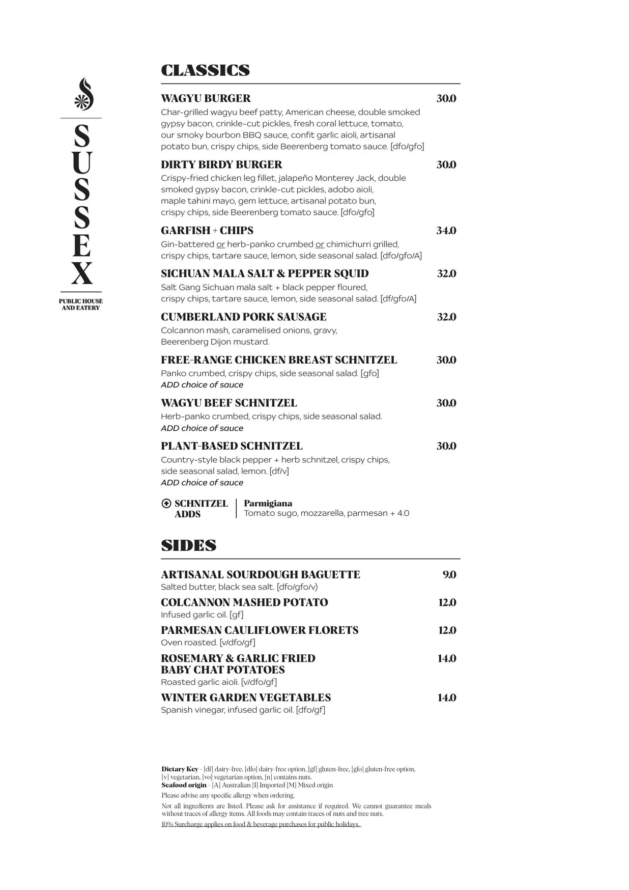 Sussex Hotel menu, page 3