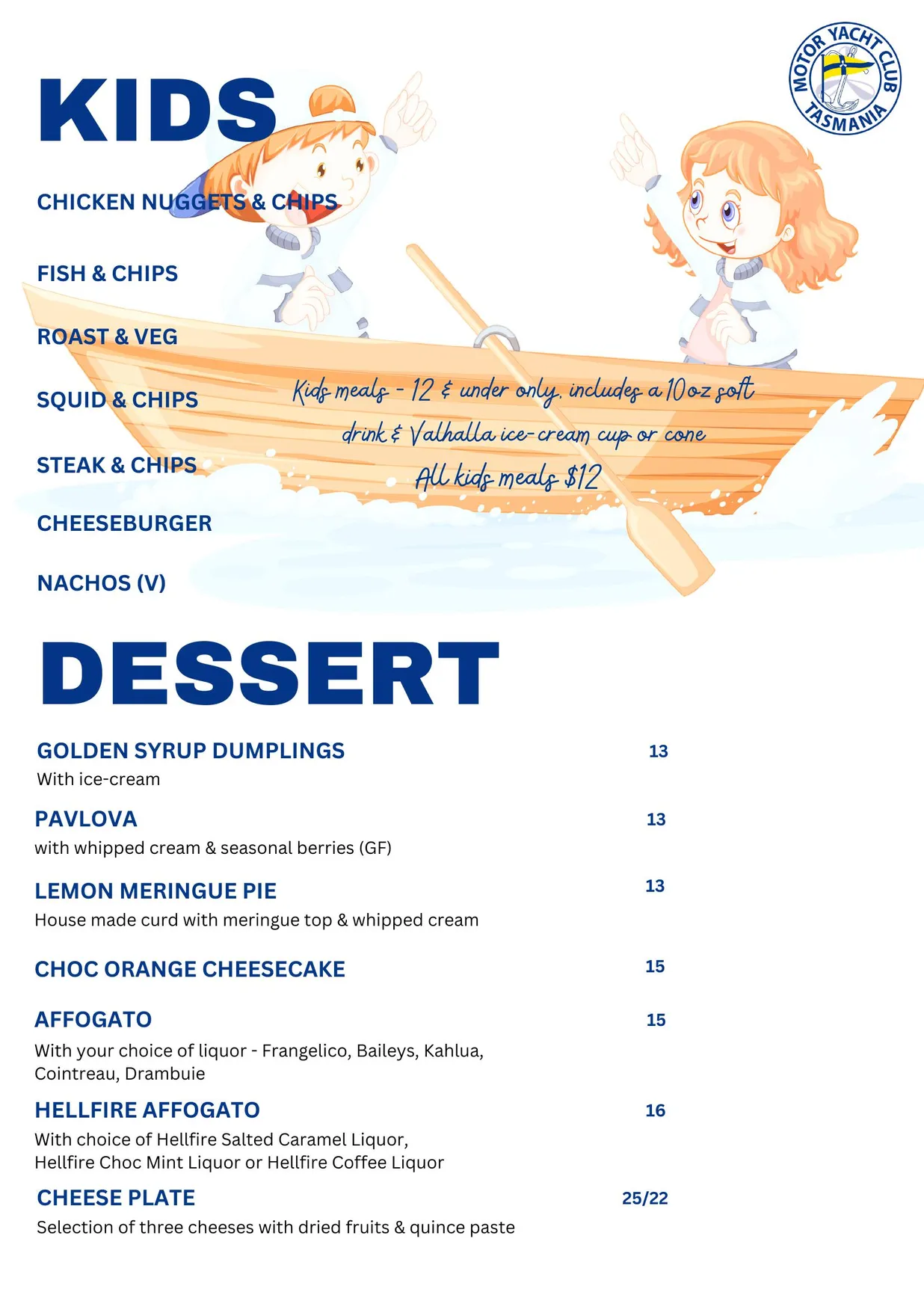 Reflections @ Motor Yacht Club of Tasmania menu, page 4