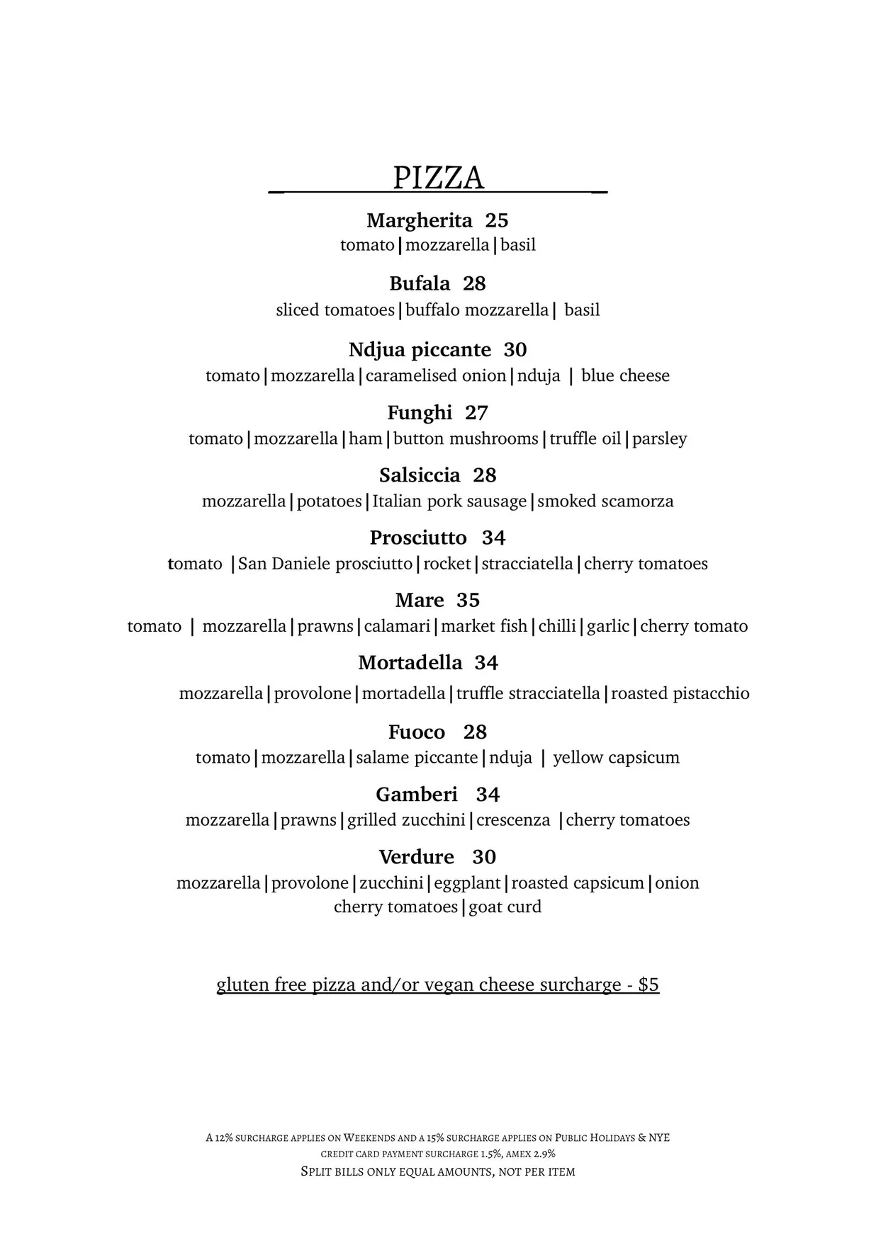 Baia The Italian menu, page 7