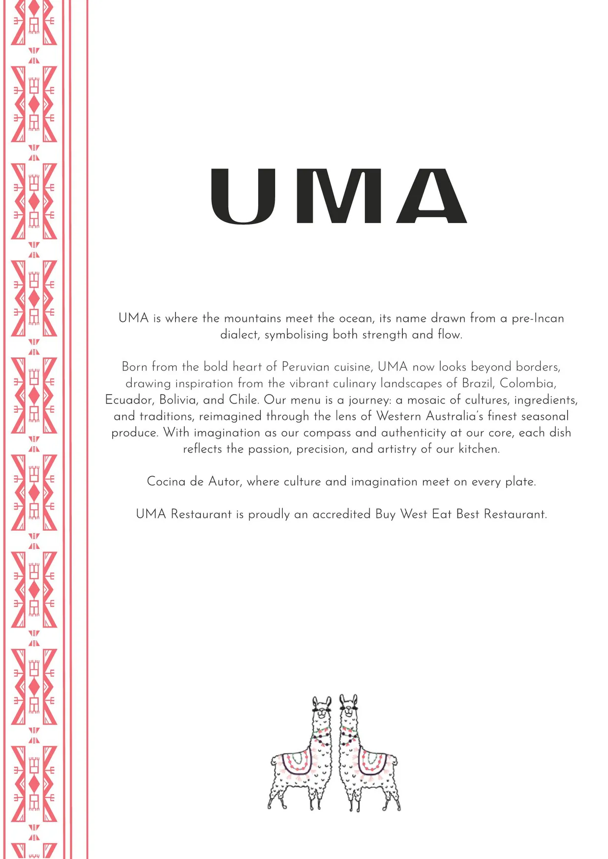 UMA Restaurant menu, page 16