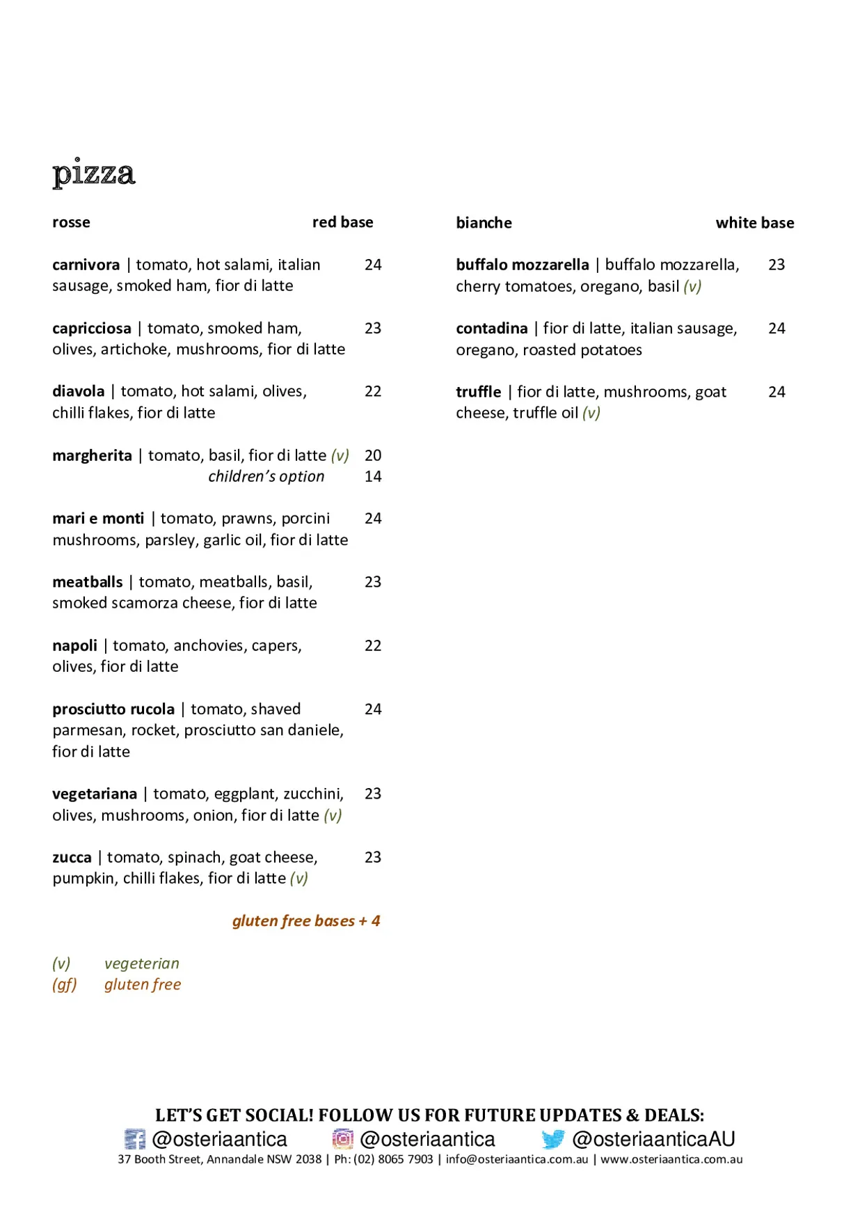 Osteria Antica menu, page 2