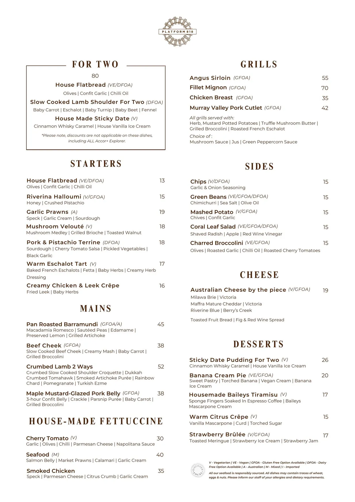 Platform 818 menu, page 1