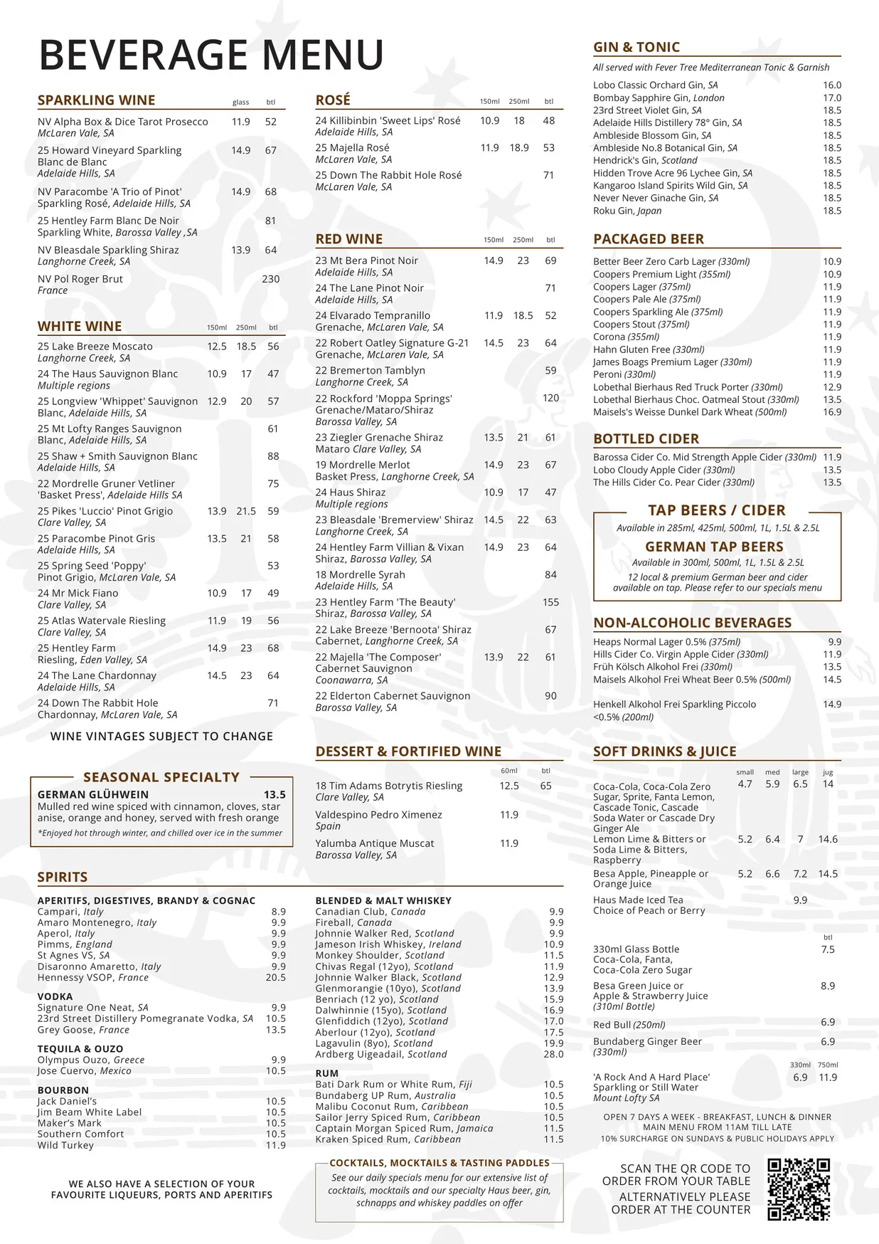 The Haus Restaurant menu, page 2