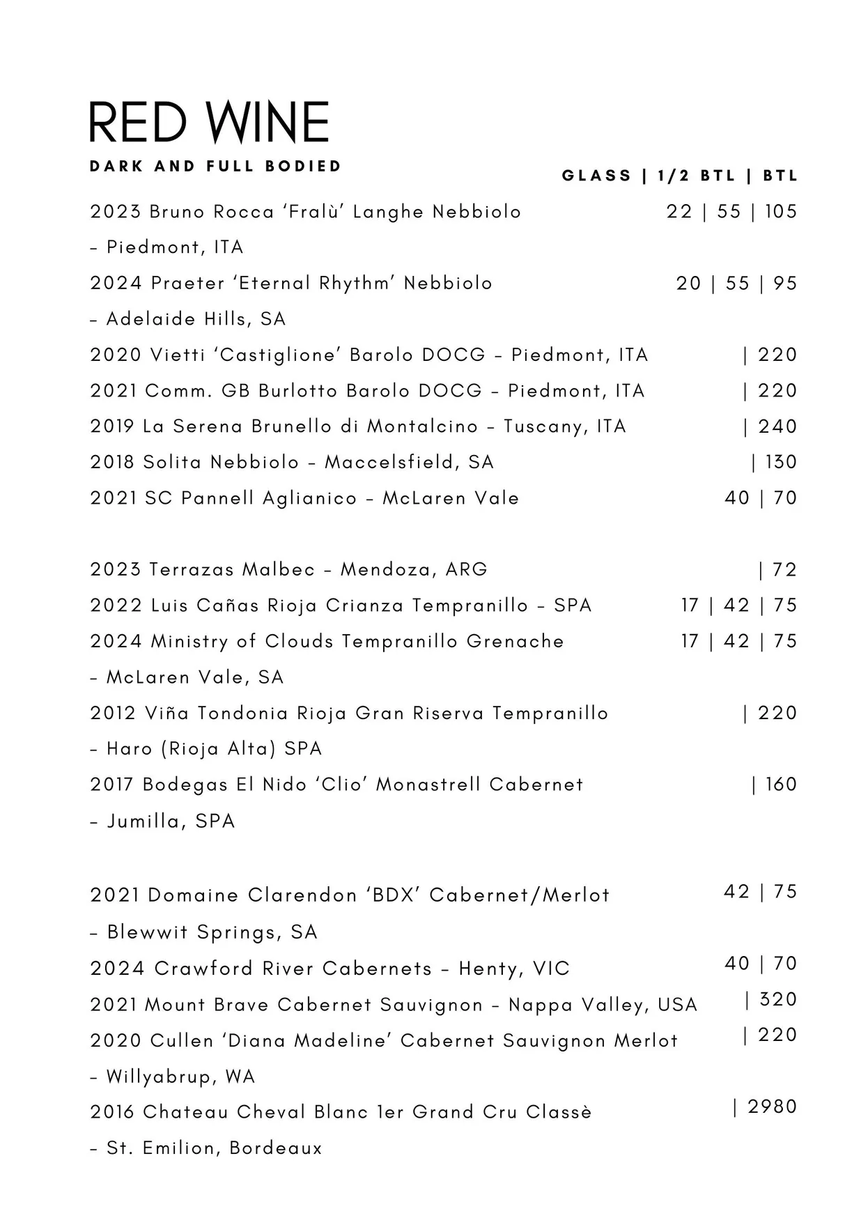Ballet Wine Bar menu, page 12