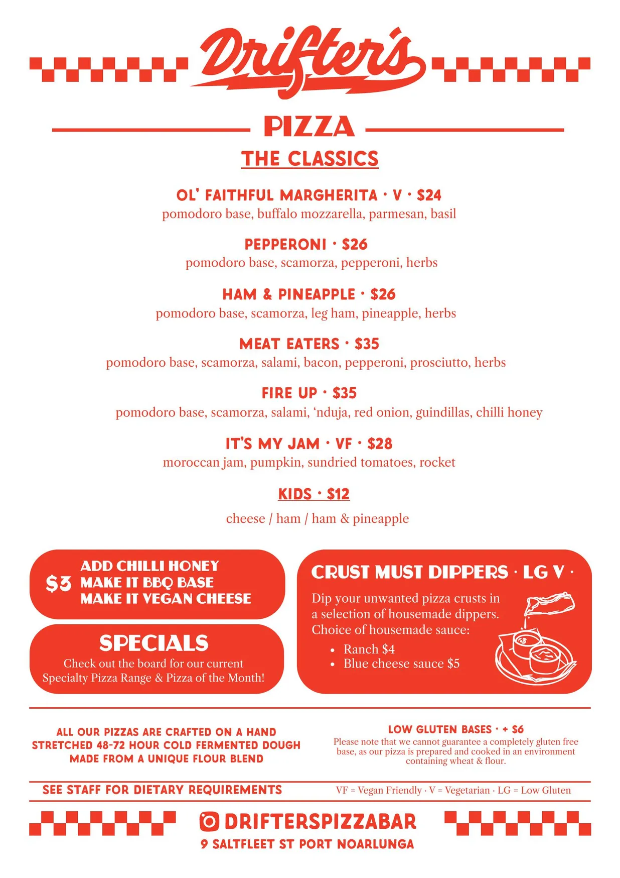 Drifter's Pizza Bar menu, page 1