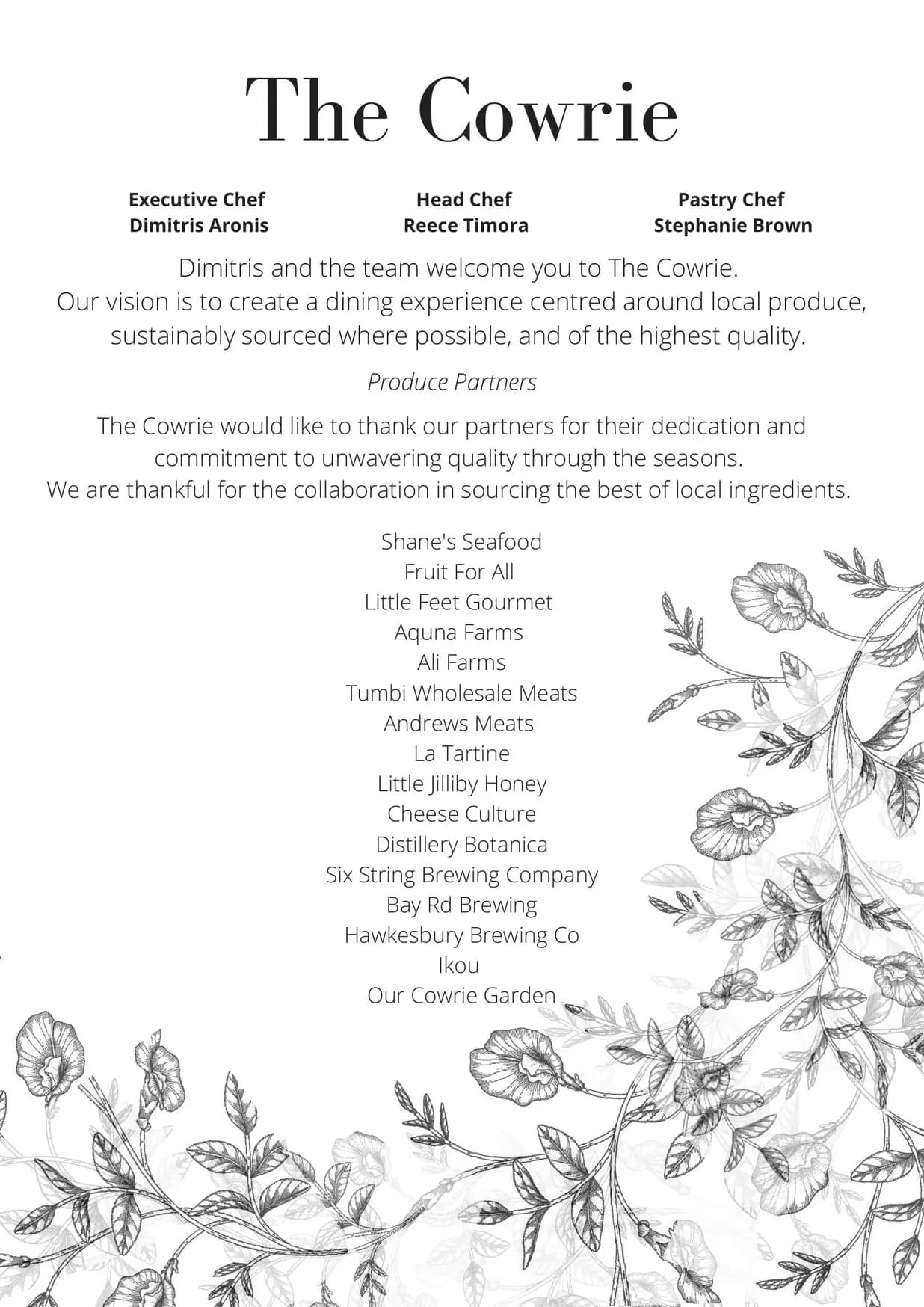 The Cowrie menu, page 2