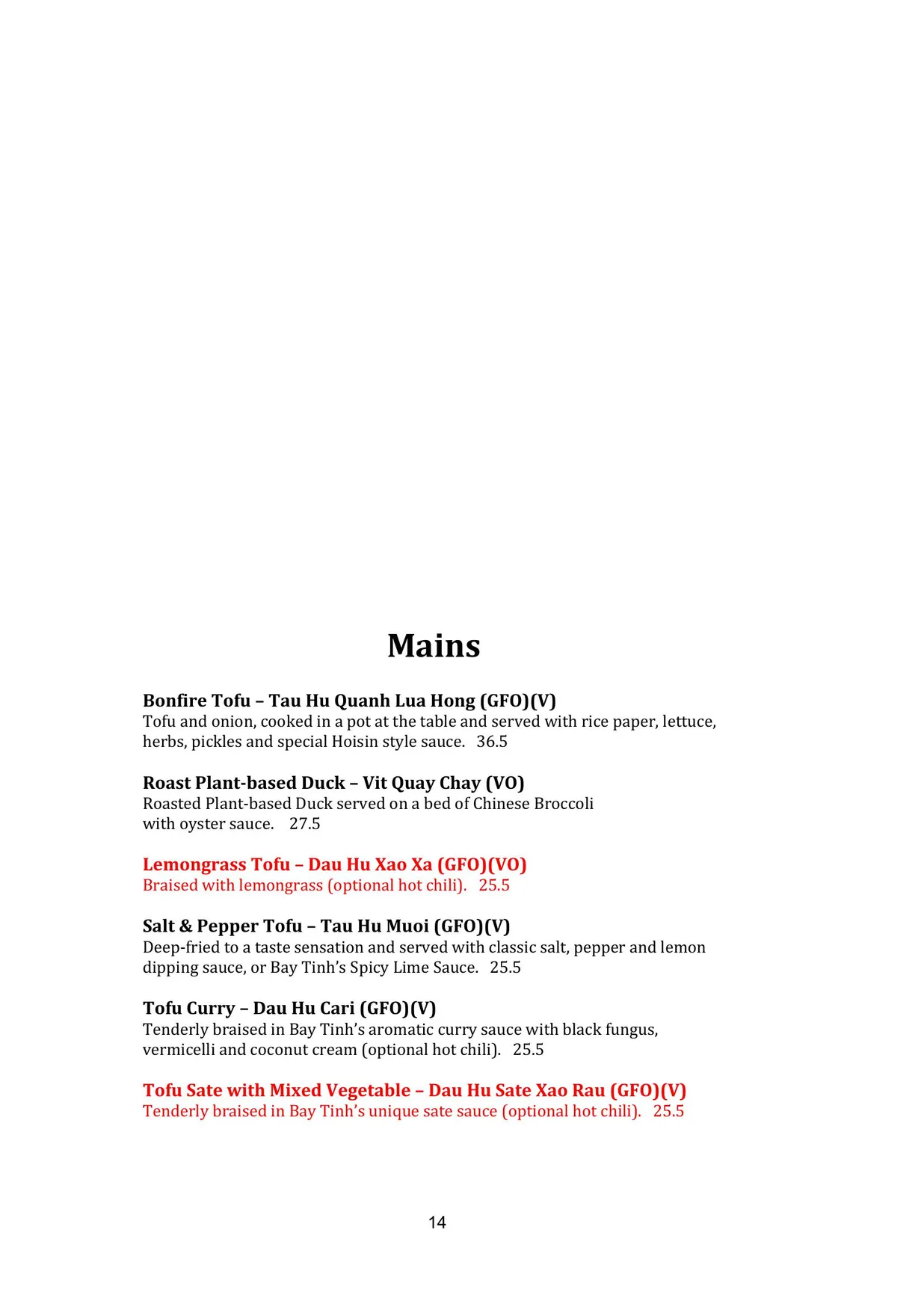 Bay Tinh menu, page 18