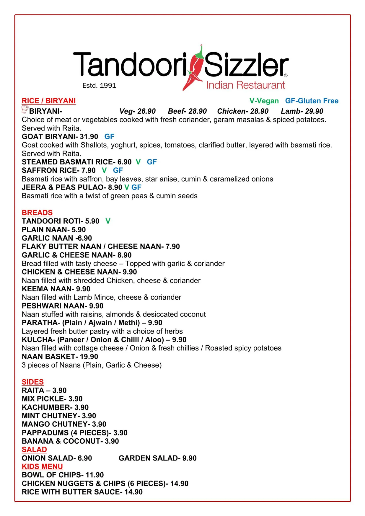 Tandoori Sizzler Dural menu, page 4