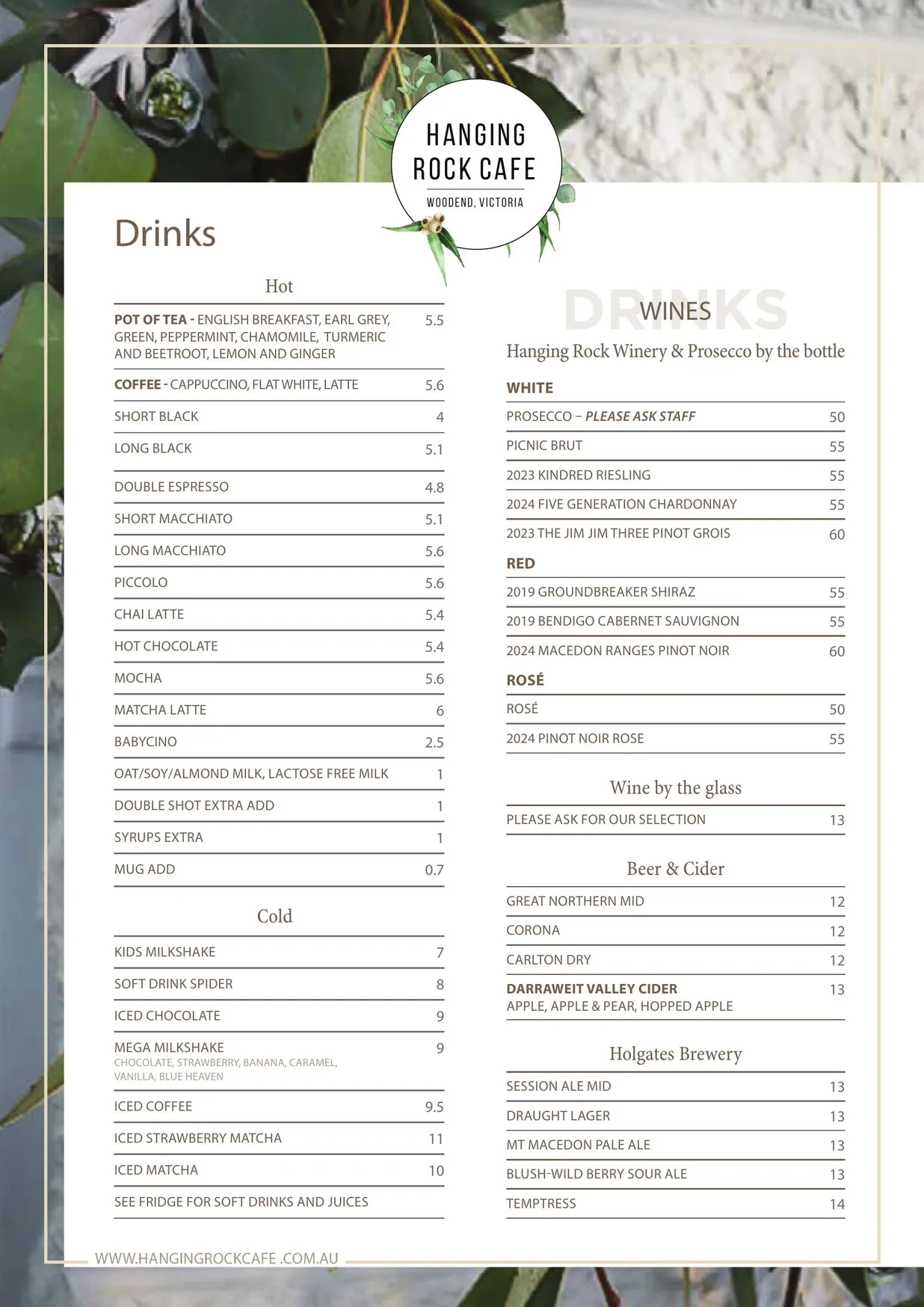 Hanging Rock Cafe menu, page 2