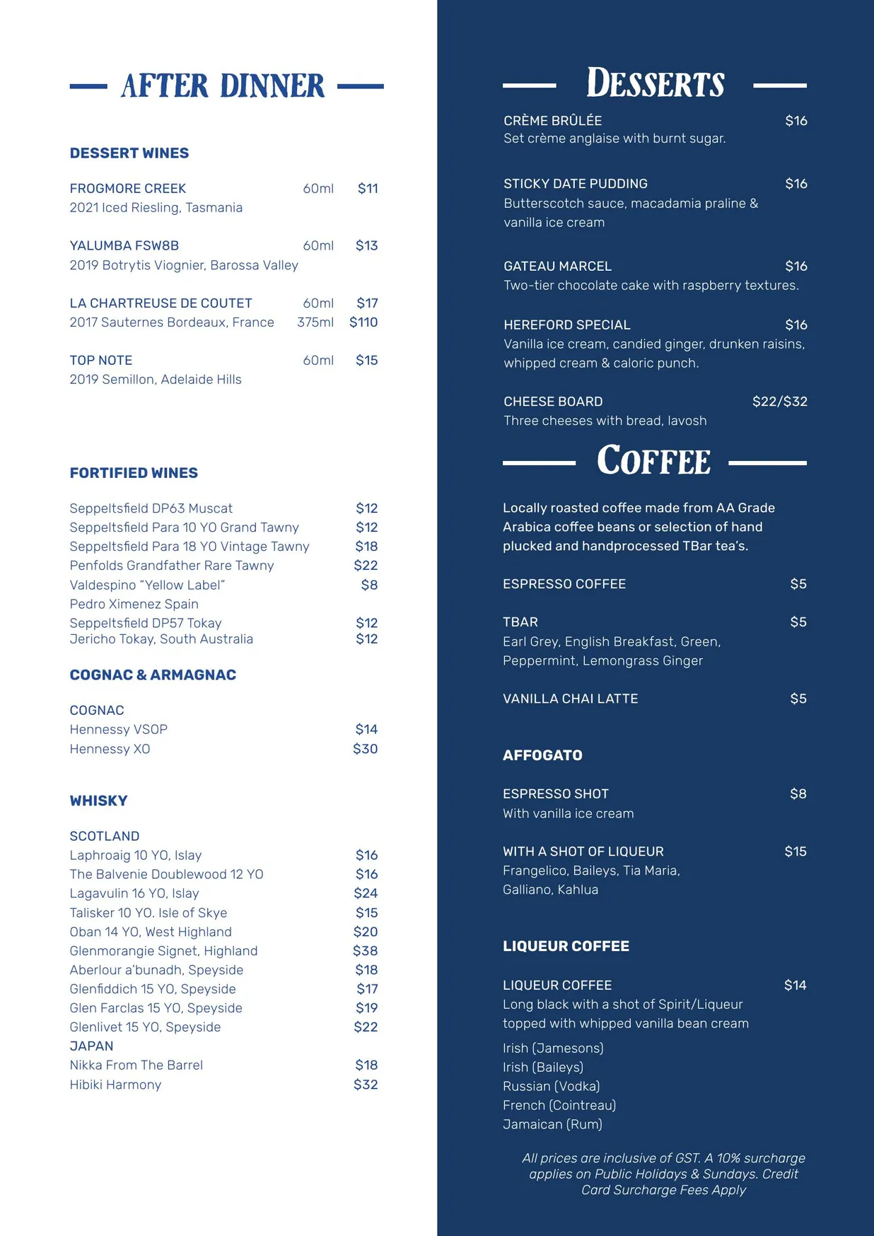 A Hereford Beefstouw menu, page 2