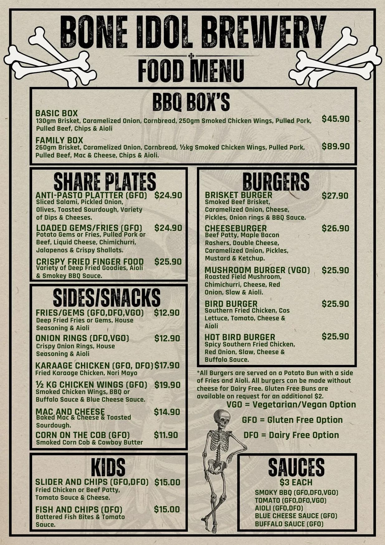 Bone Idol Brewery menu, page 1