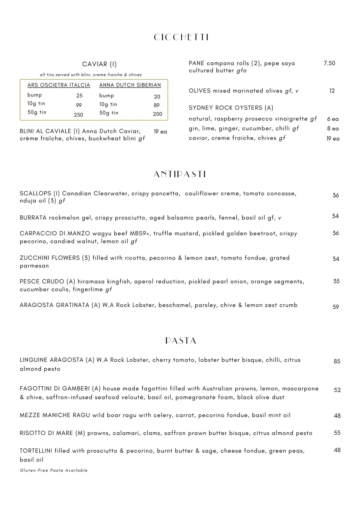 Antica menu, page 29