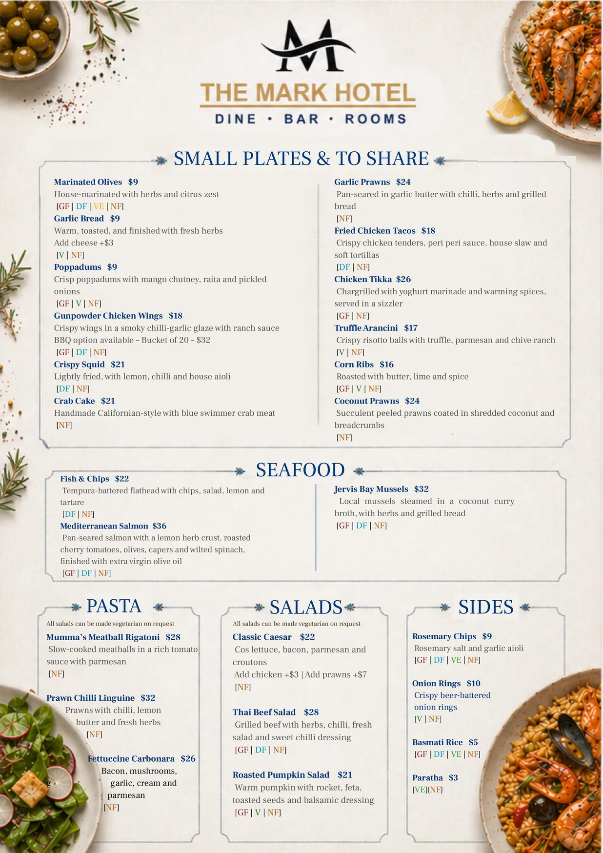 The Mark Hotel menu, page 1