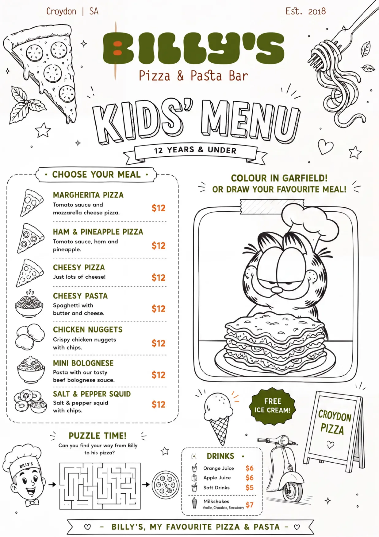 Billy's Pizza & Pasta Bar menu, page 4