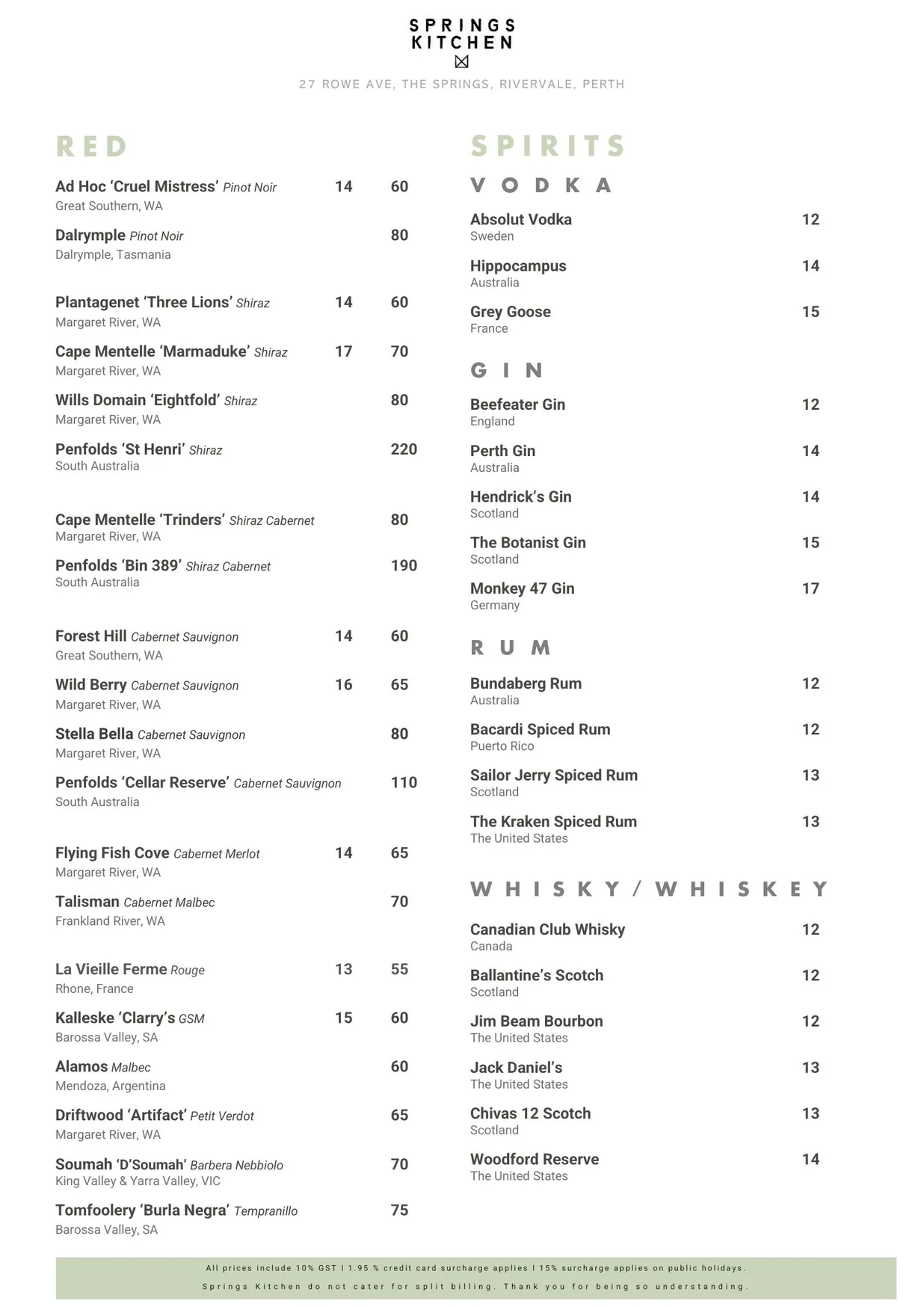 Springs Kitchen menu, page 7