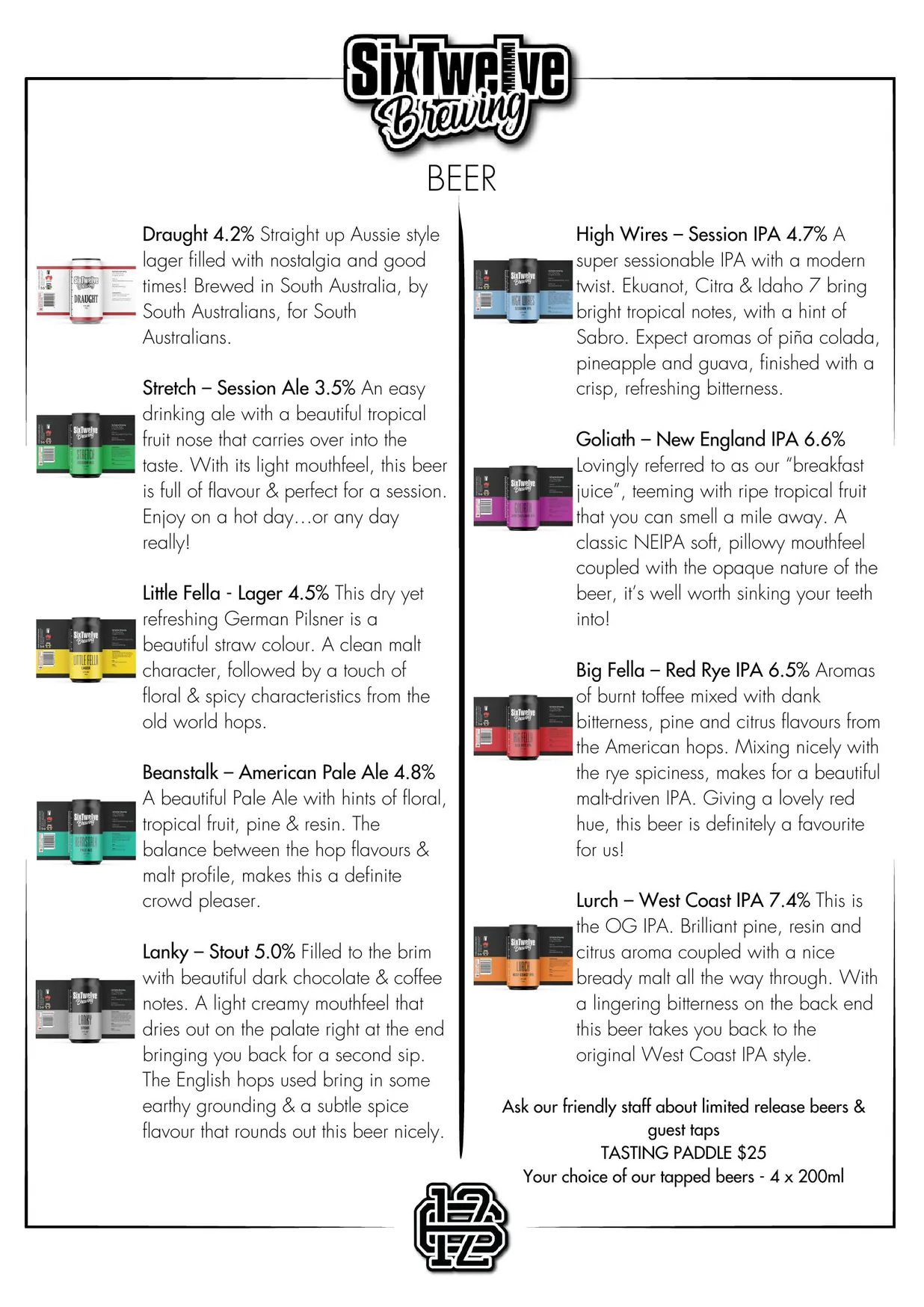 SixTwelve Brewing menu, page 1