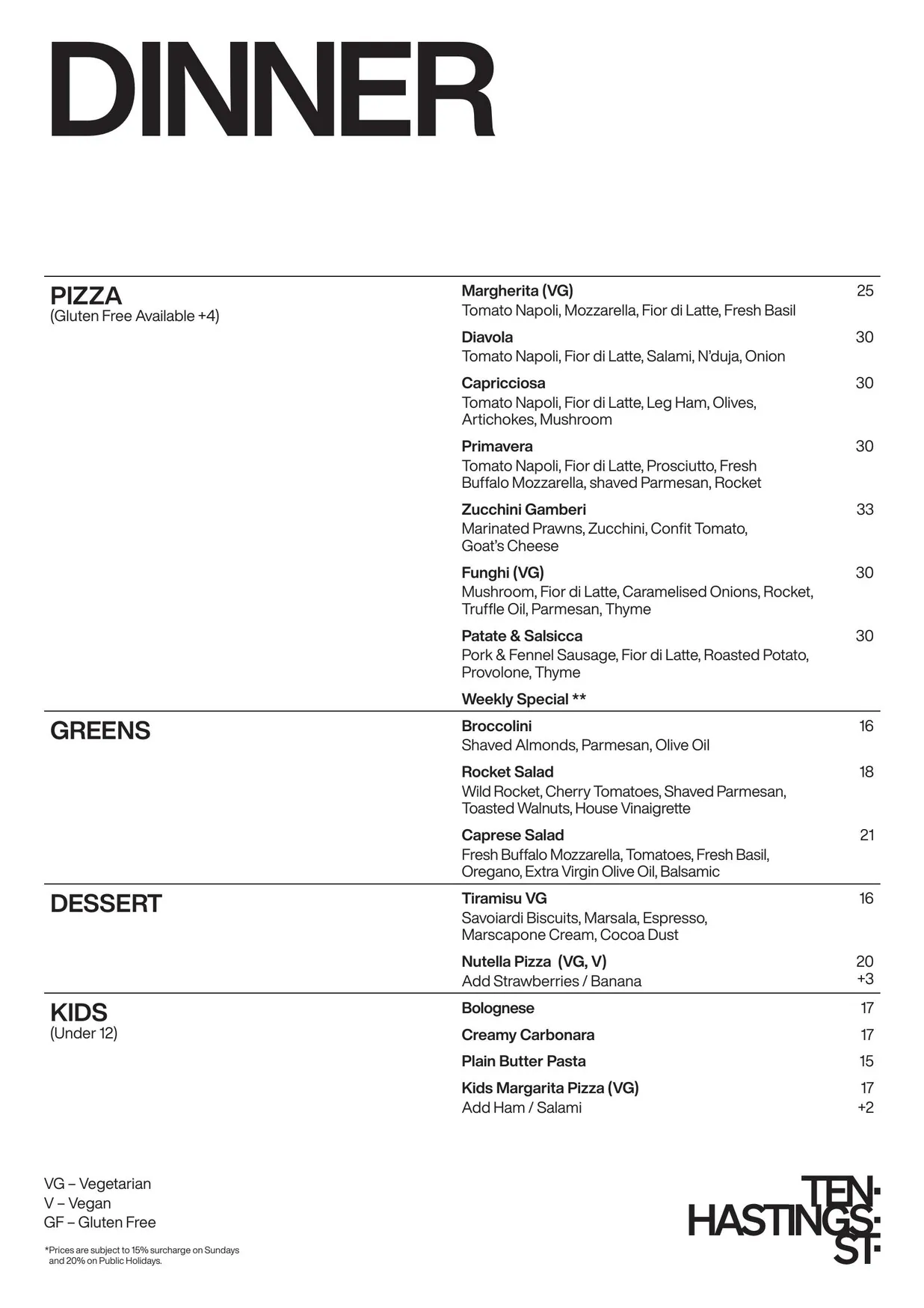 TEN Hastings St menu, page 2
