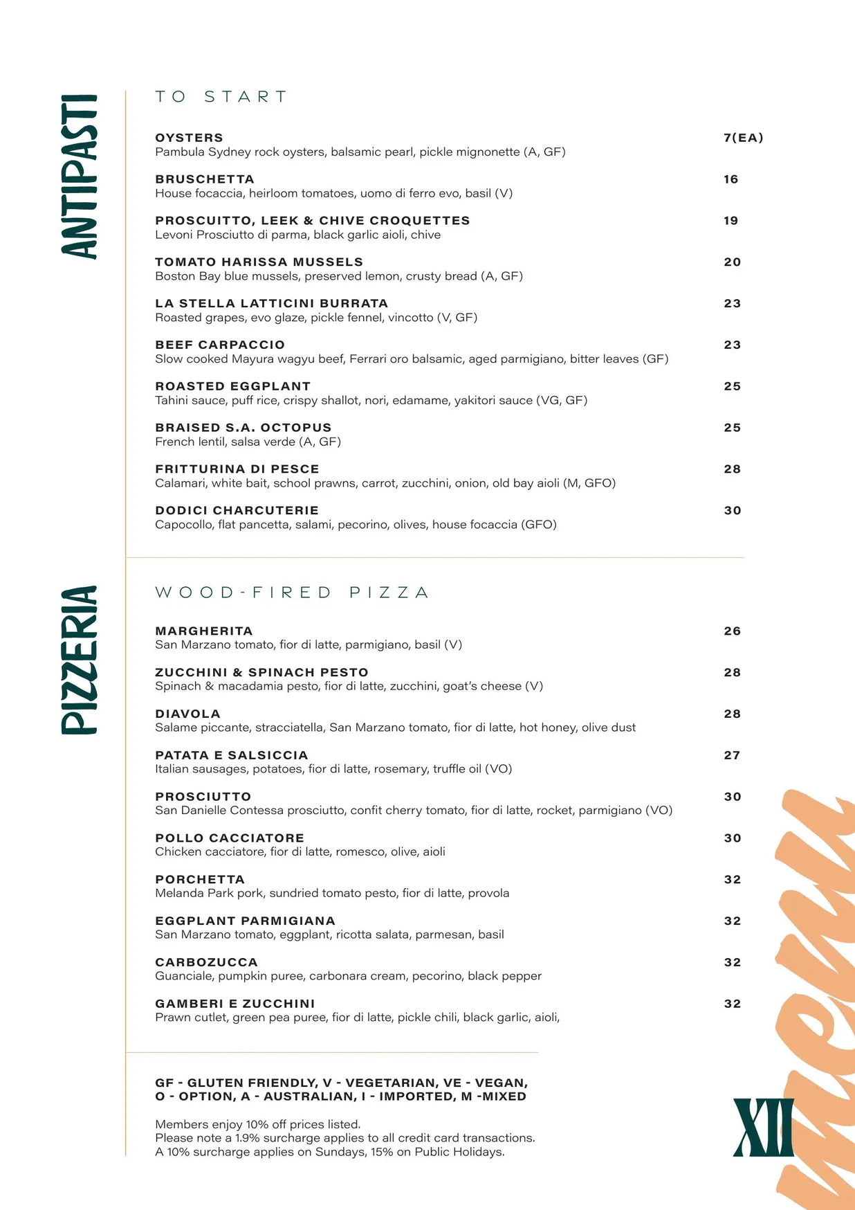 Dodici menu, page 1
