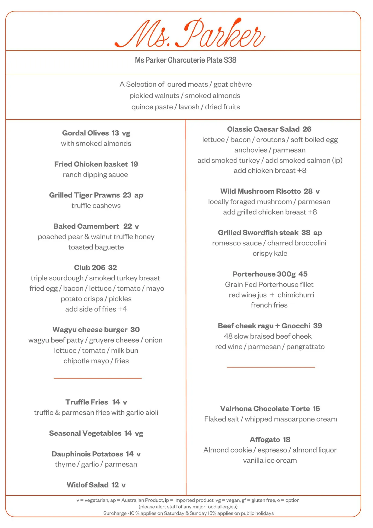 Ms Parker menu, page 3