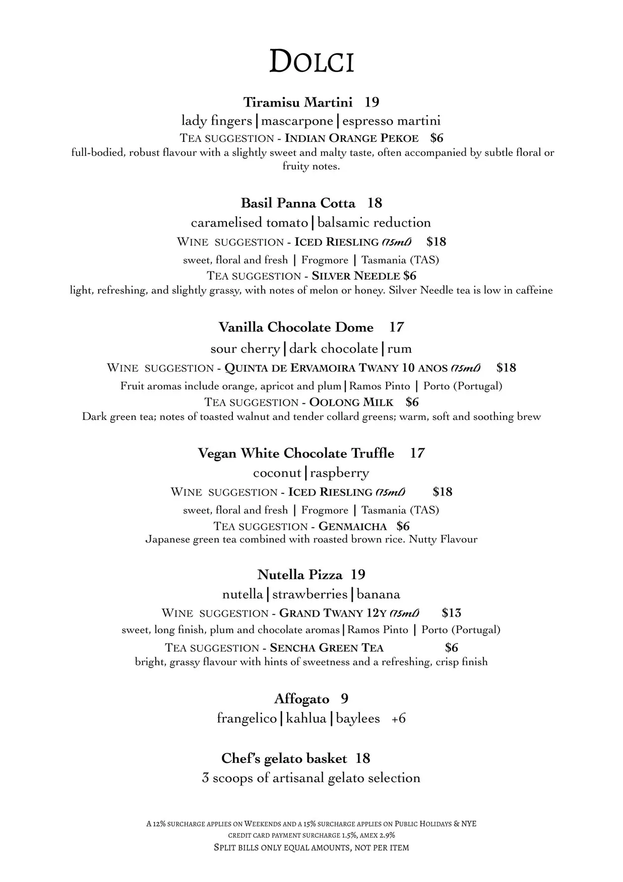 Baia The Italian menu, page 8