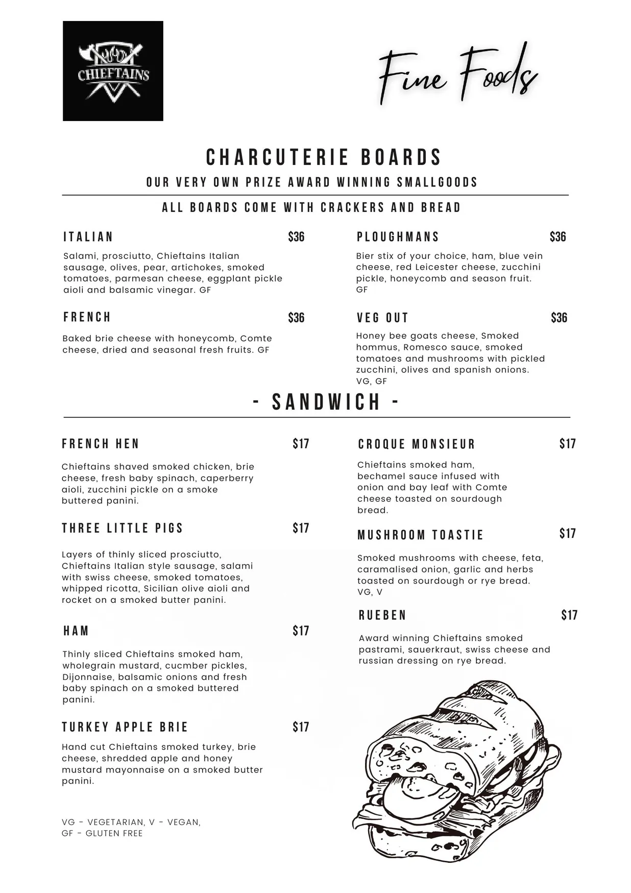 Chieftains Fine Foods menu, page 1