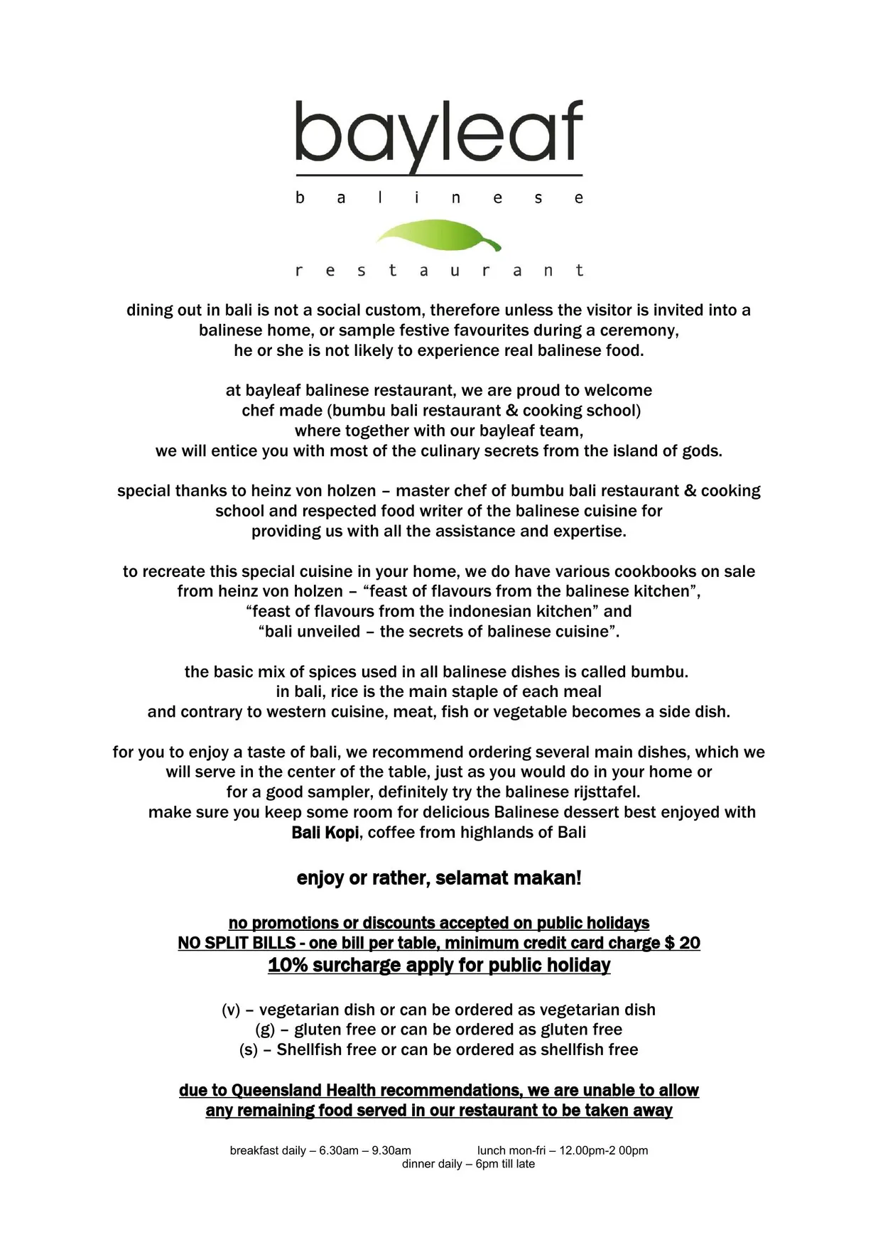 Bayleaf Balinese Restaurant menu, page 4
