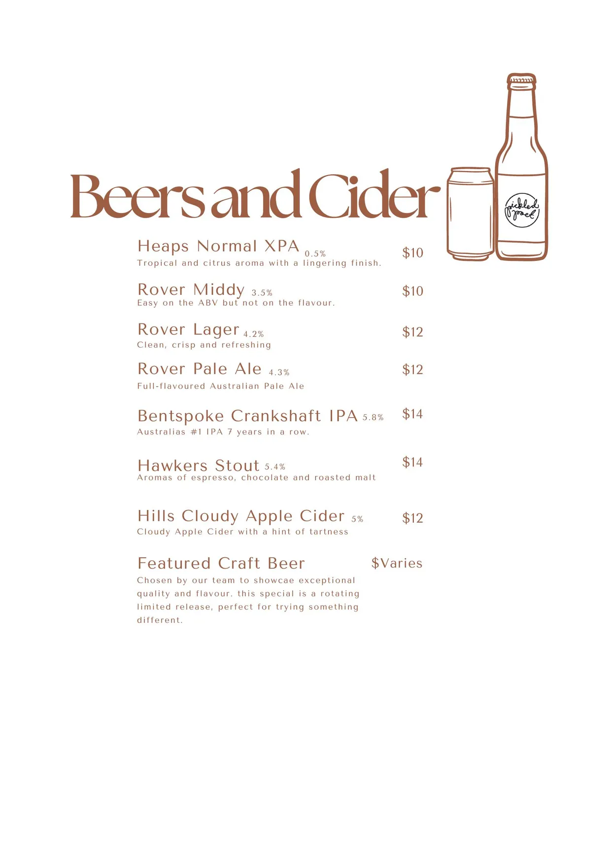 Pickled Poet menu, page 10