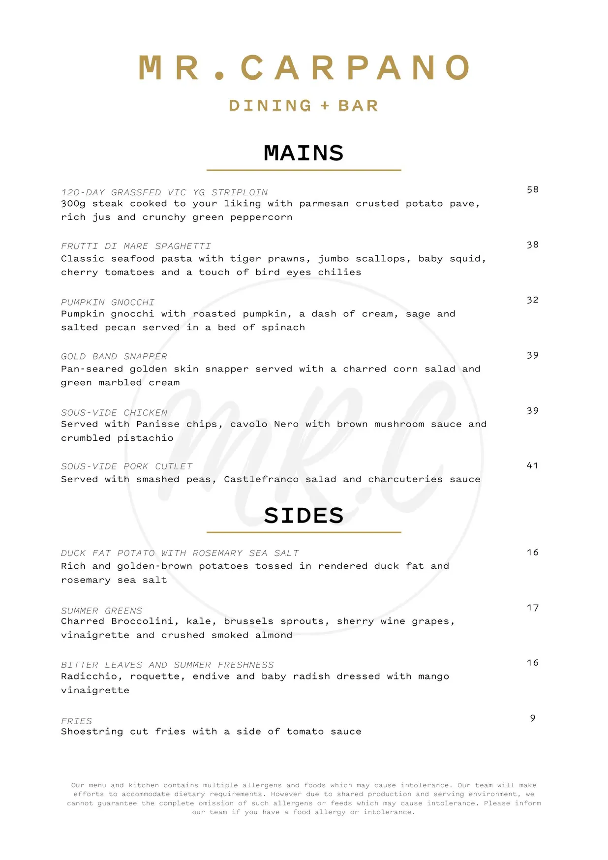 Mr. Carpano Dining + Bar menu, page 2