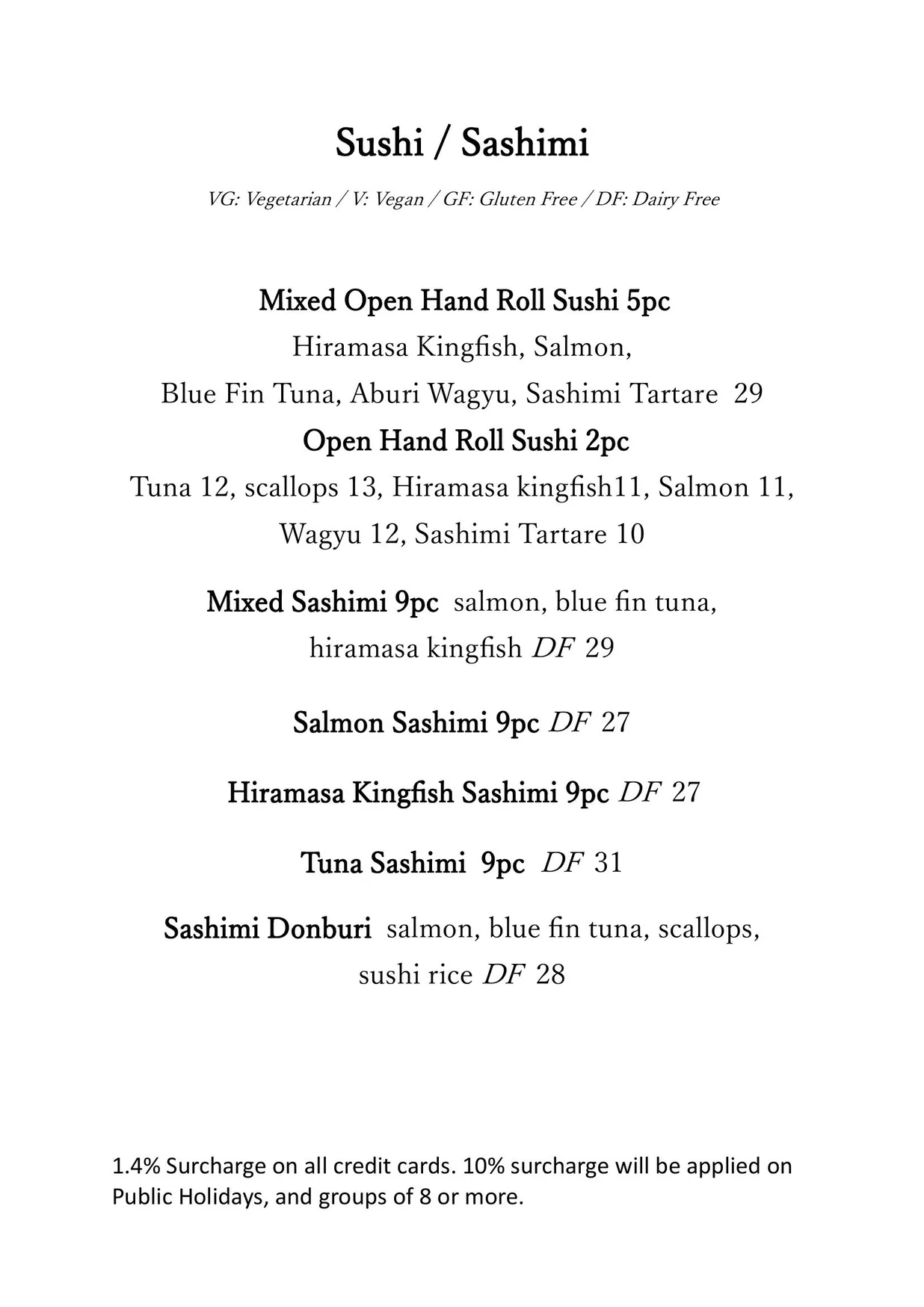 Izakaya Umina menu, page 1