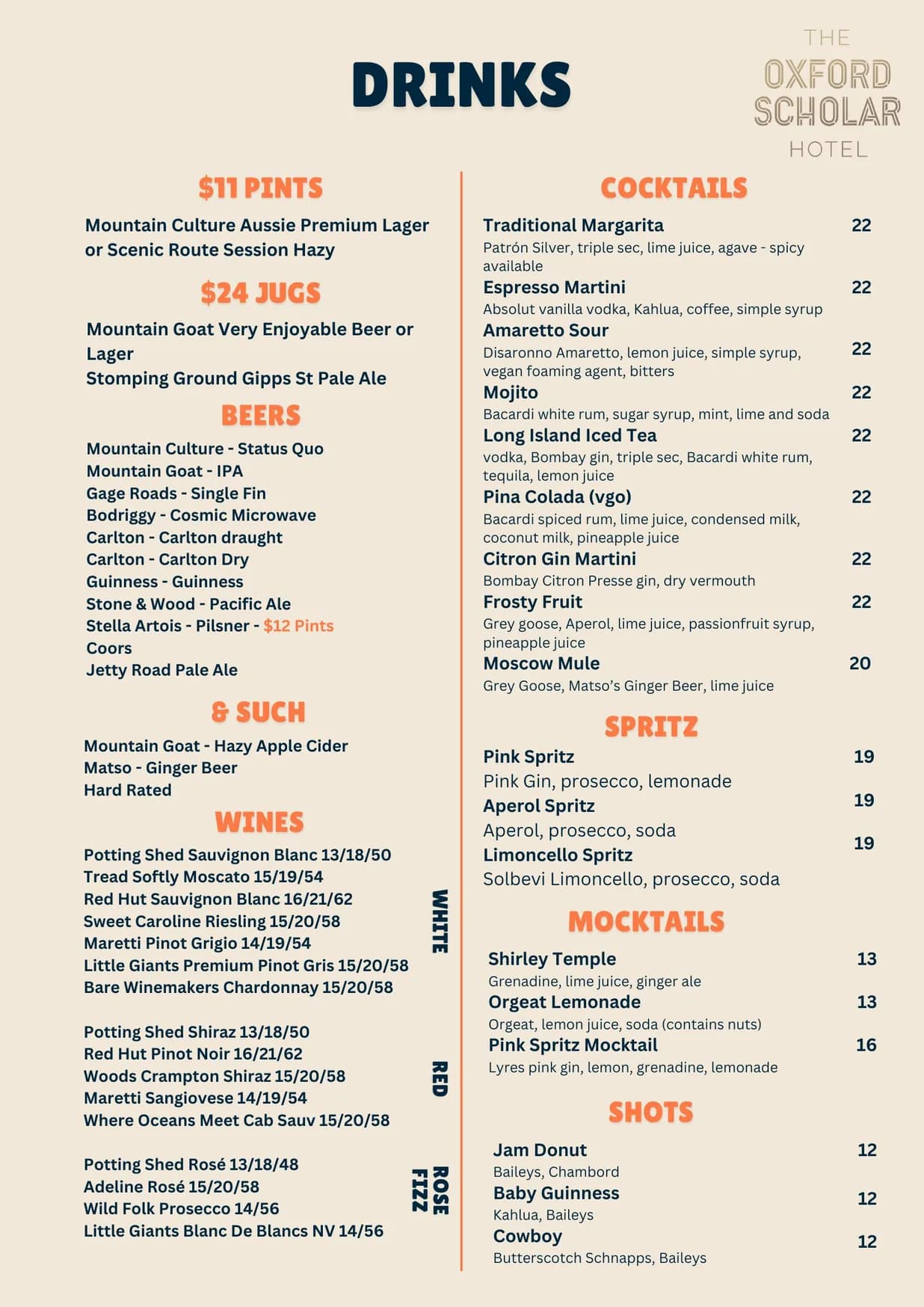 The Oxford Scholar menu, page 2