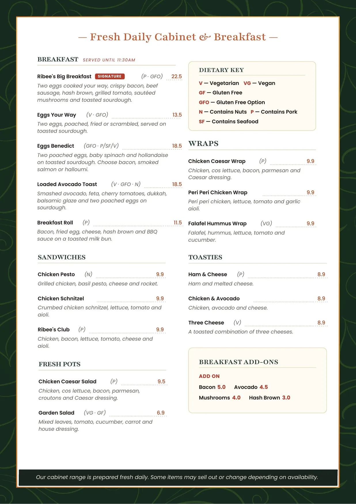 Ribee’s Café menu, page 2