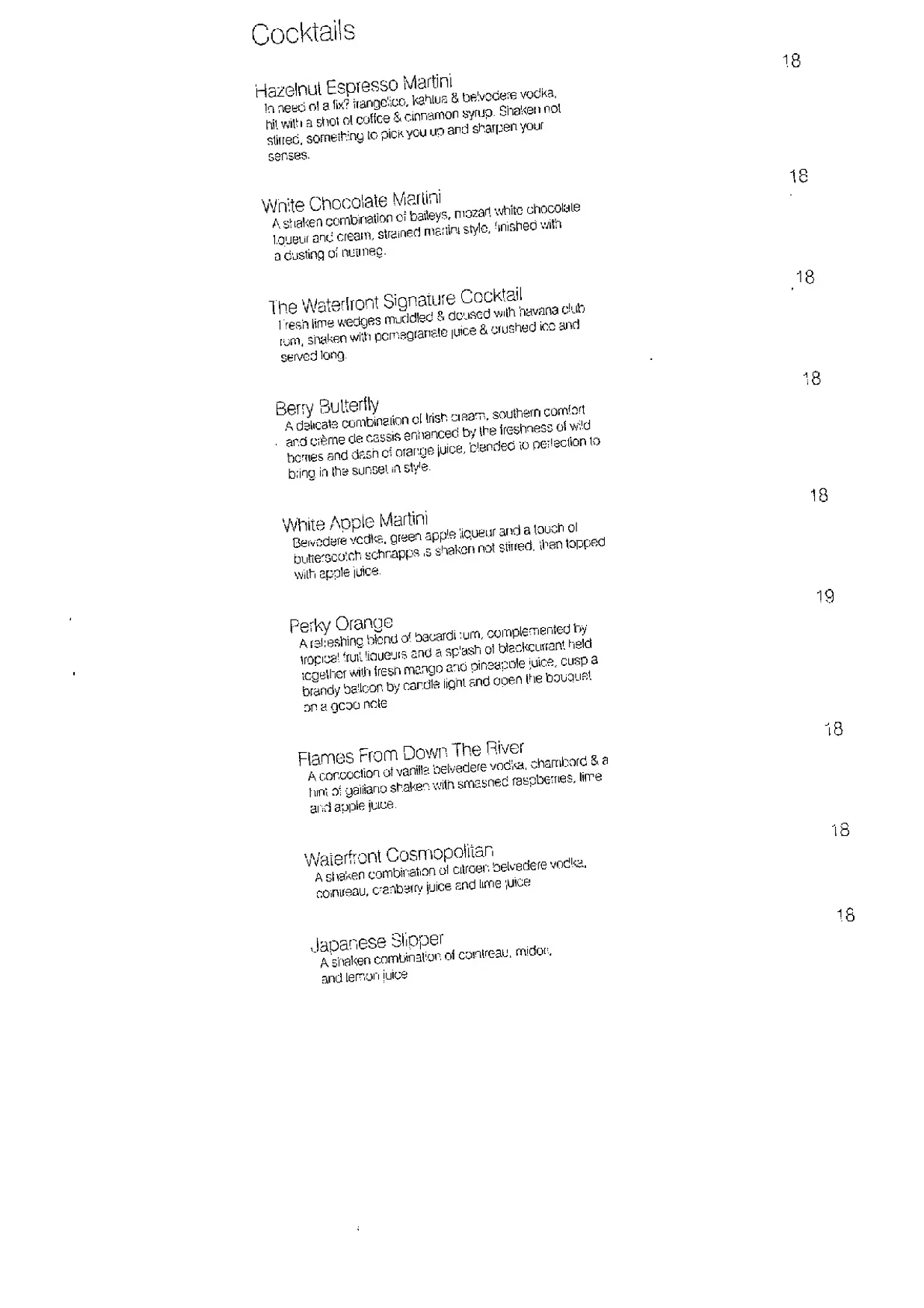 Waterfront Port Melbourne menu, page 2
