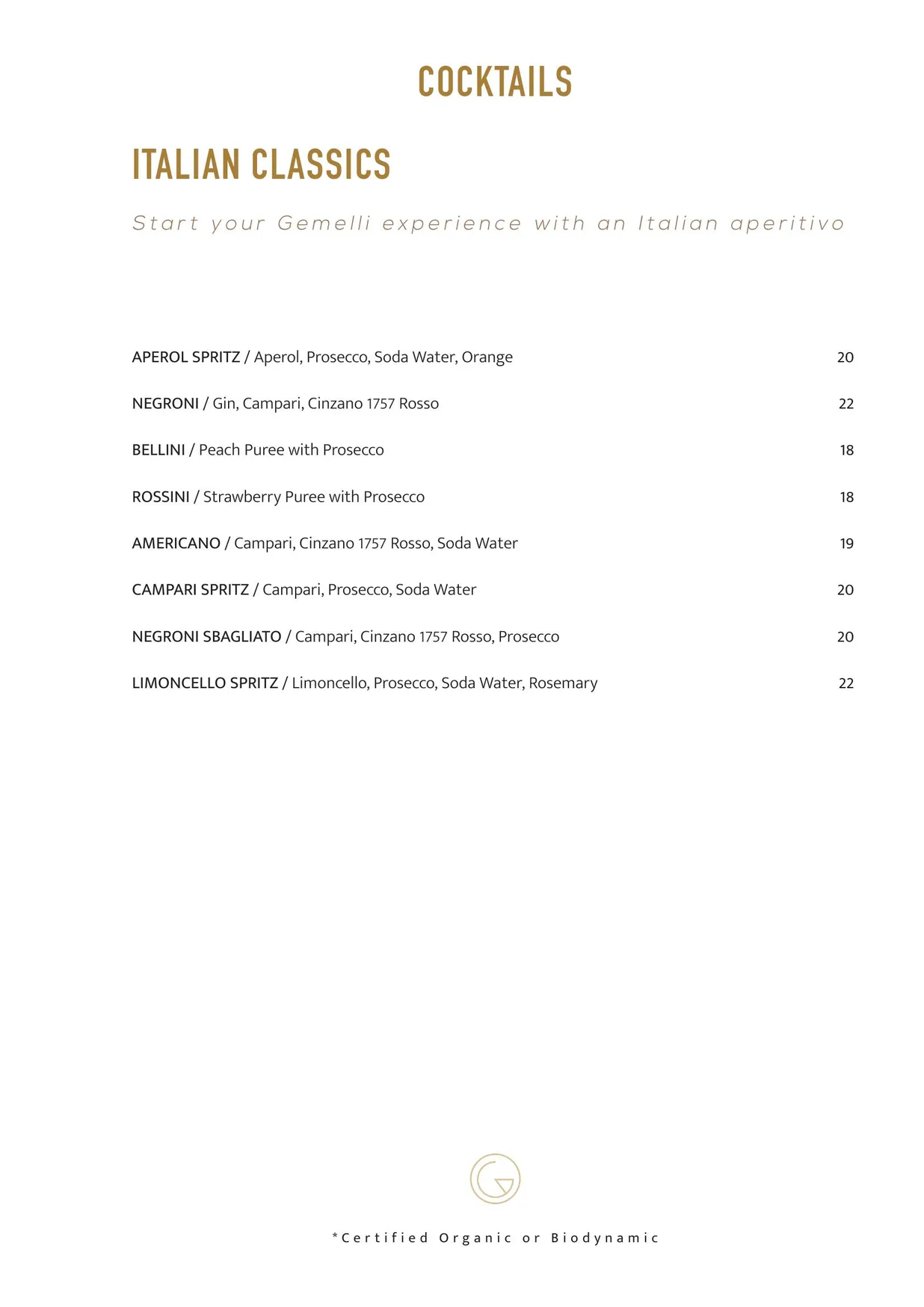 Gemelli Italian menu, page 8