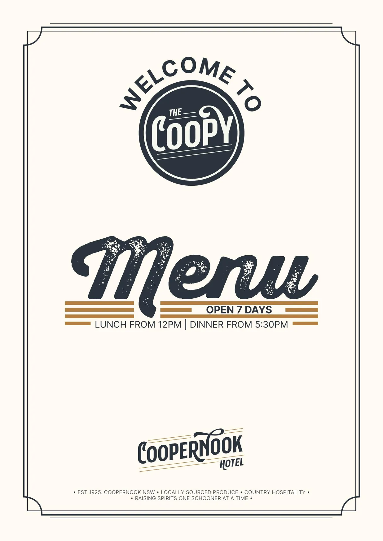 Coopernook Hotel menu, page 1