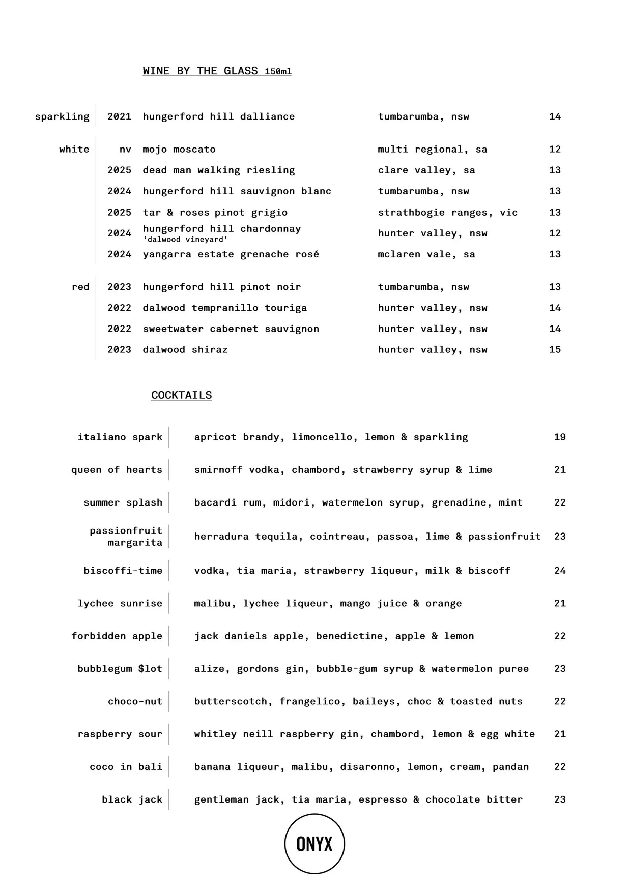 Onyx Sports Lounge @ Canberra Casino menu, page 3