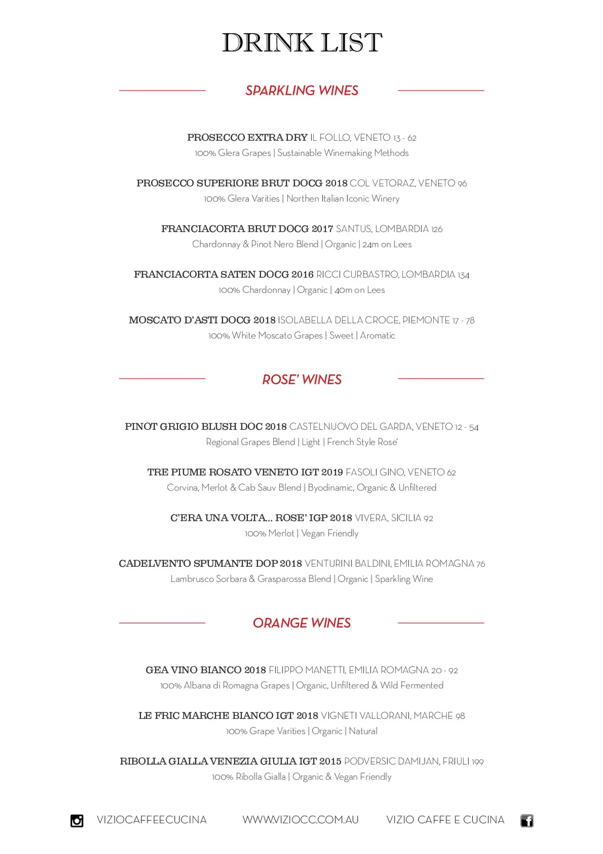 Vizio Caffe e Cucina menu, page 3