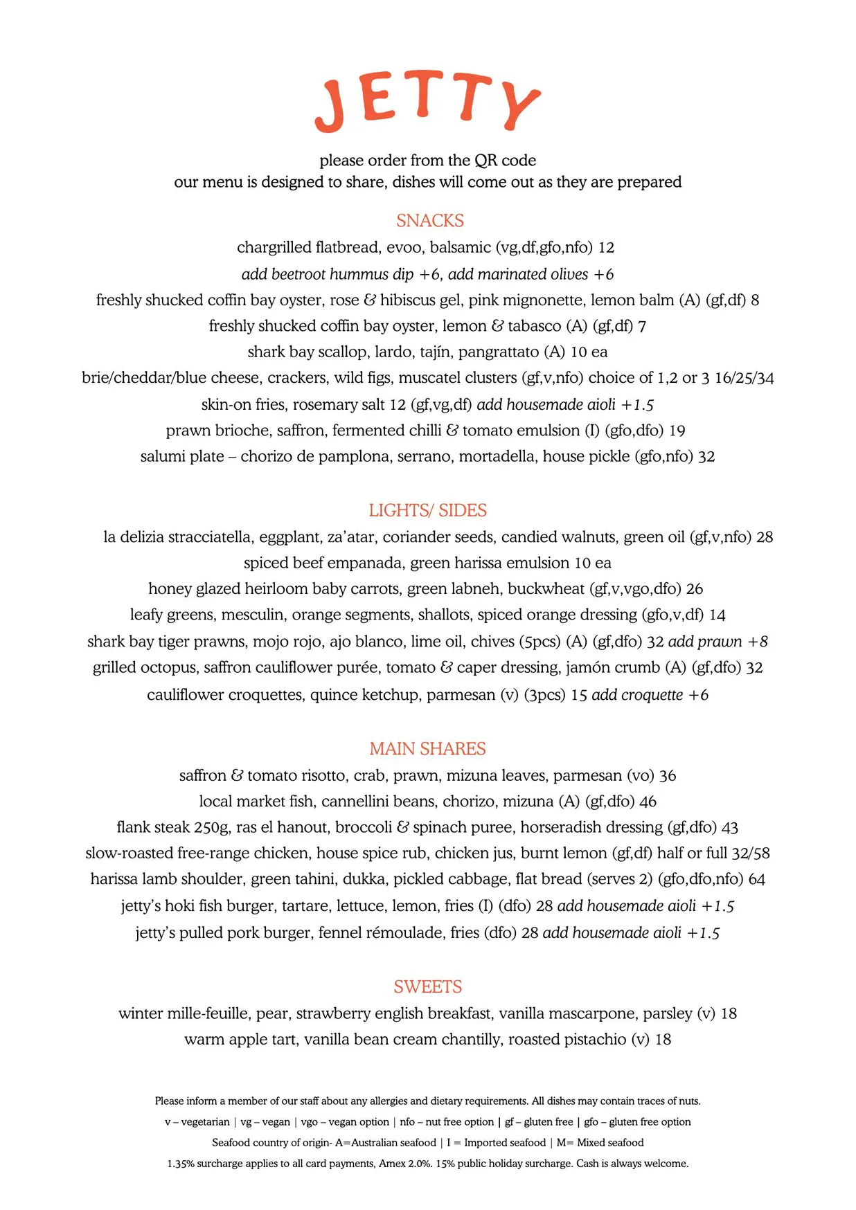 Jetty Bar & Eats menu, page 1