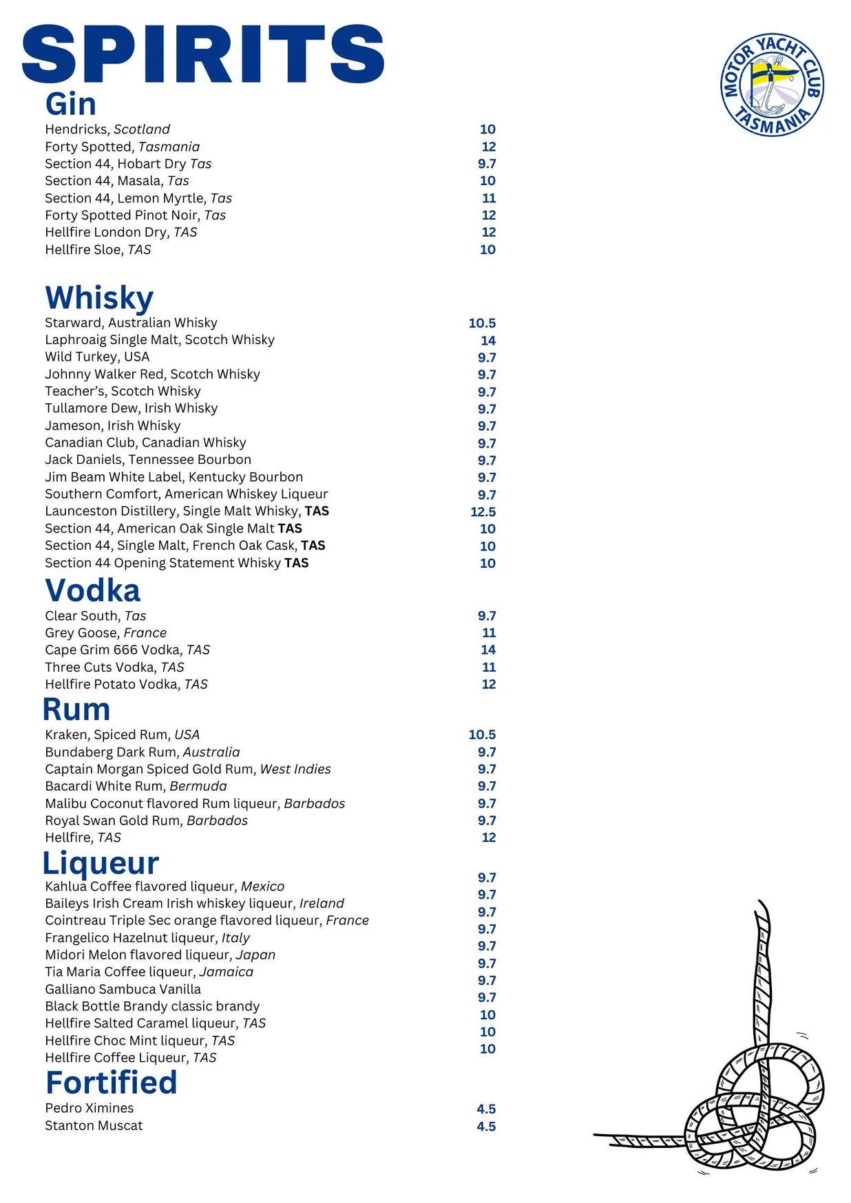 Reflections @ Motor Yacht Club of Tasmania menu, page 8