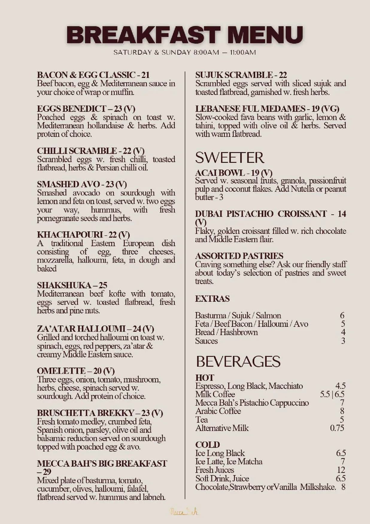 Mecca Bah menu, page 2