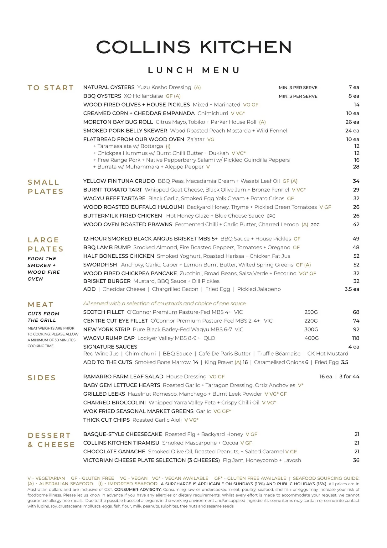Collins Kitchen menu, page 1