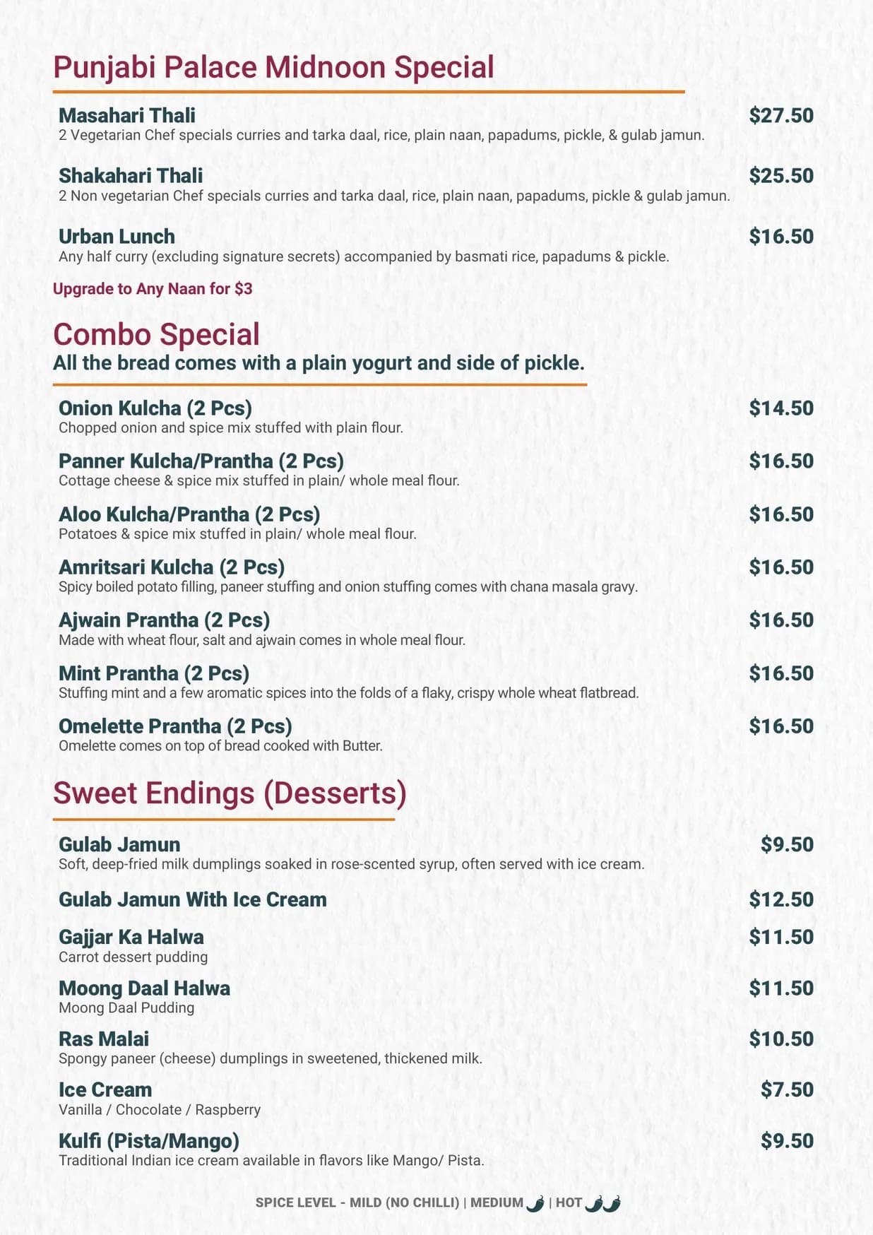Punjabi Palace menu, page 9