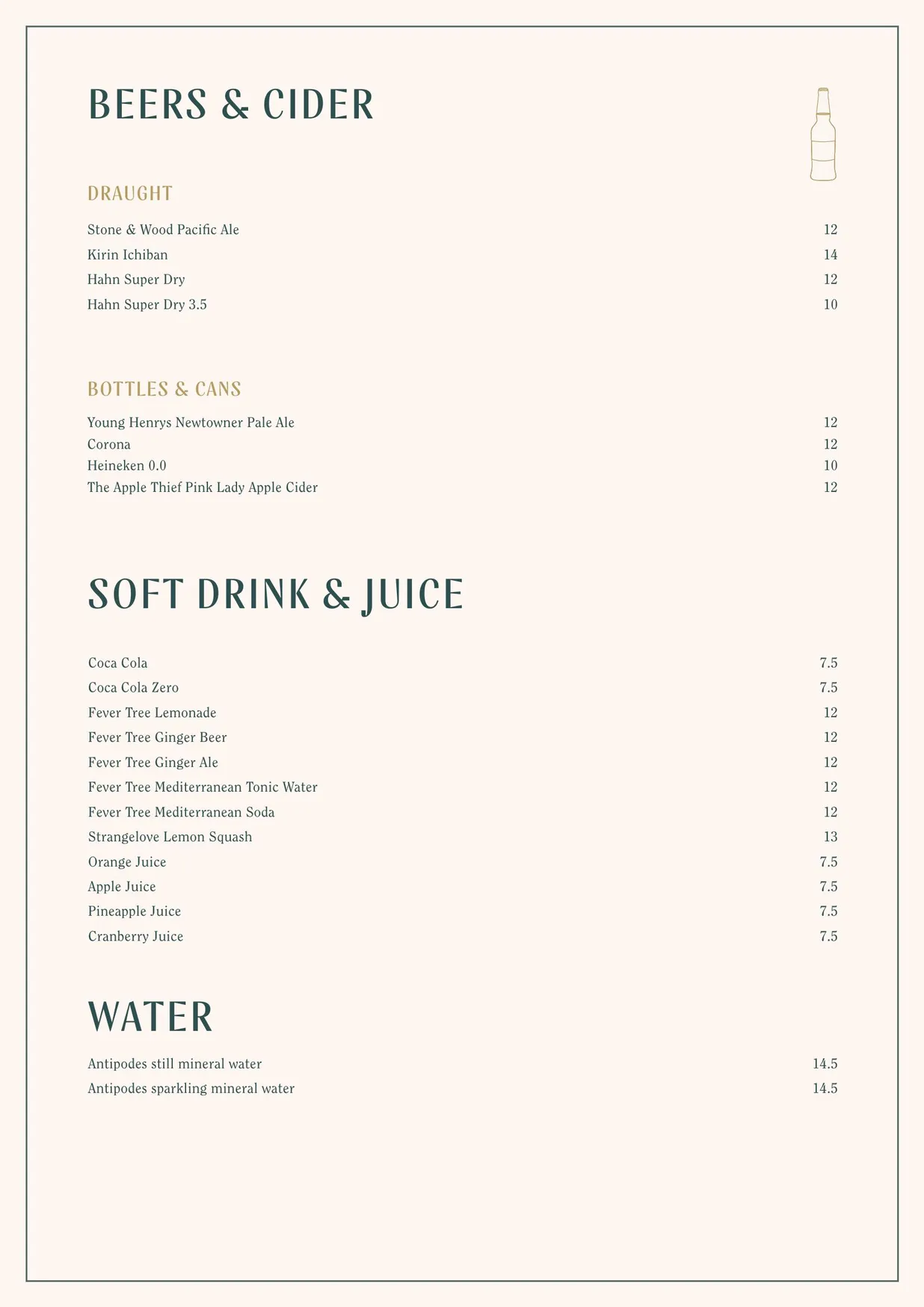 The Hideaway menu, page 19