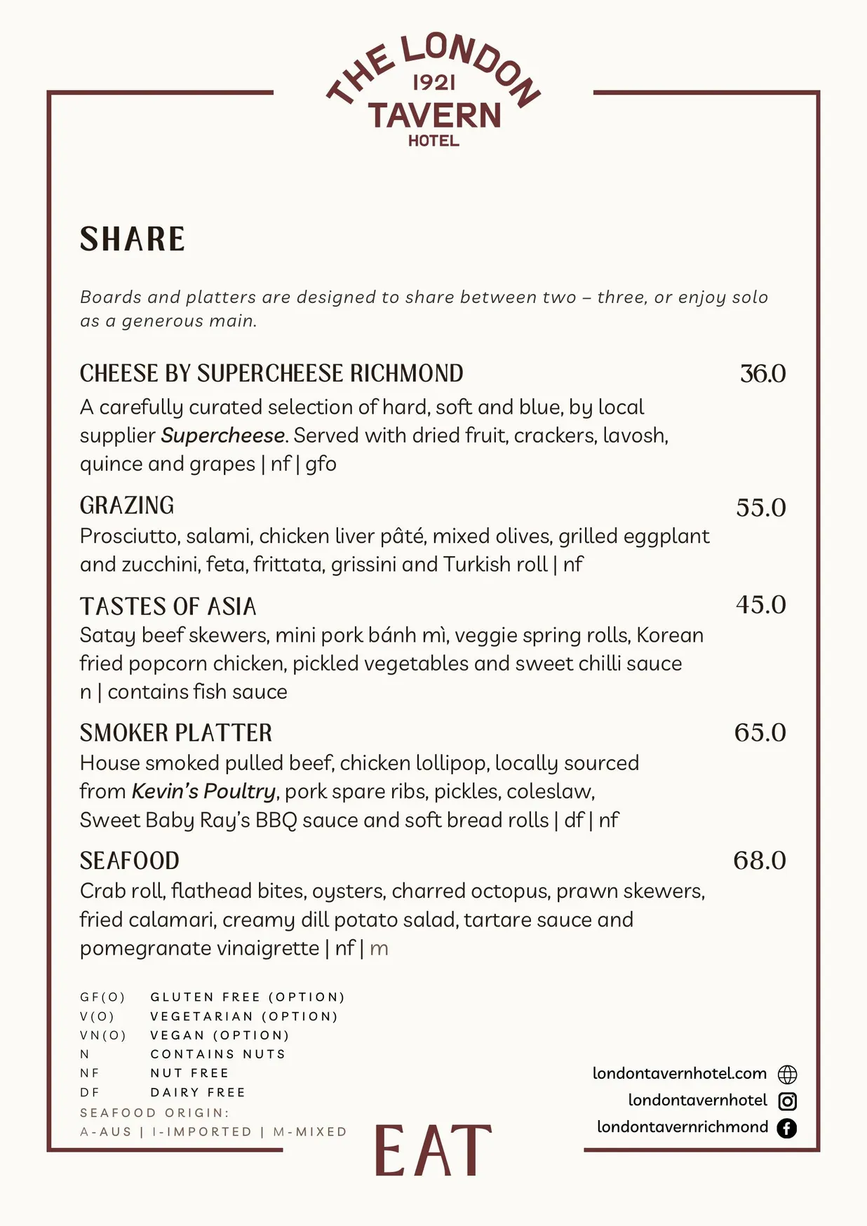 London Tavern Hotel menu, page 3