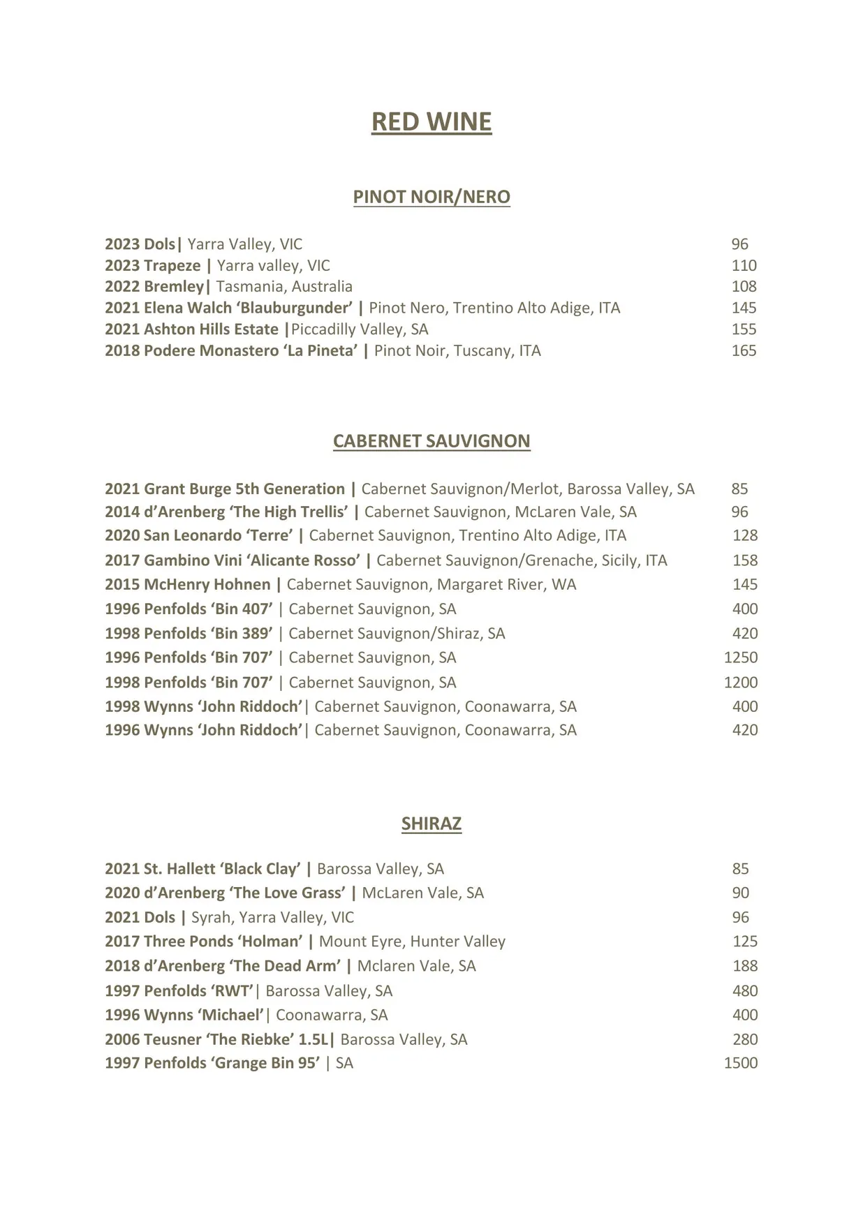 Olio Kensington Street menu, page 10
