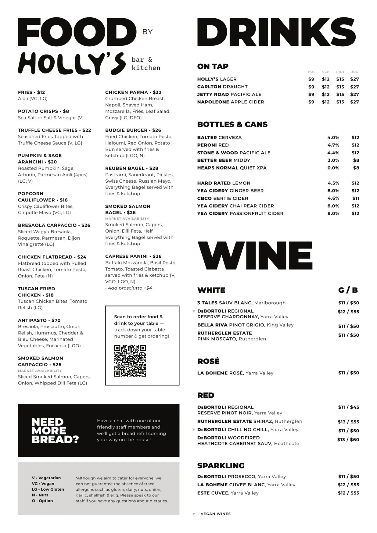 The Budgie Bar menu, page 2