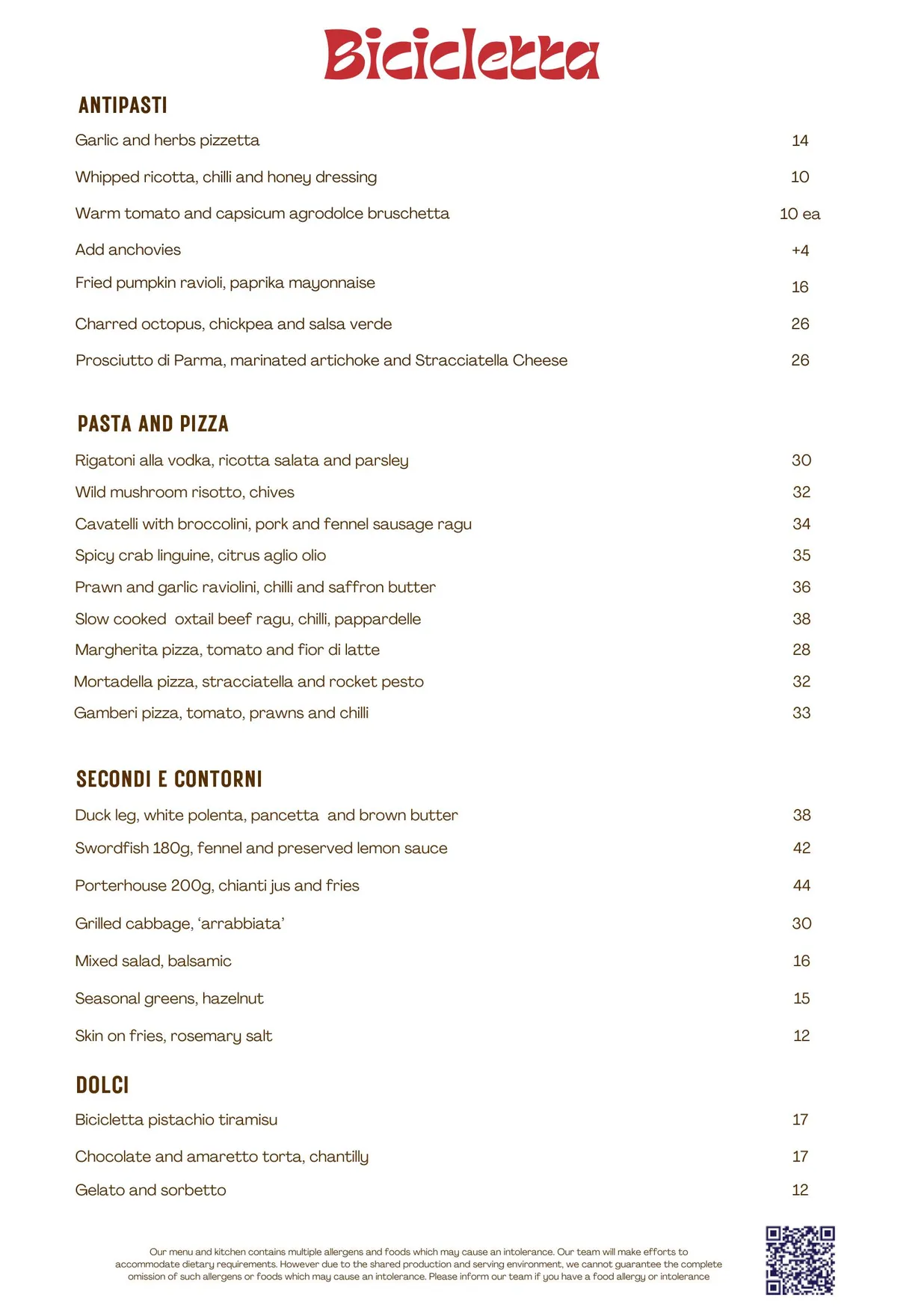 Bicicletta menu, page 2