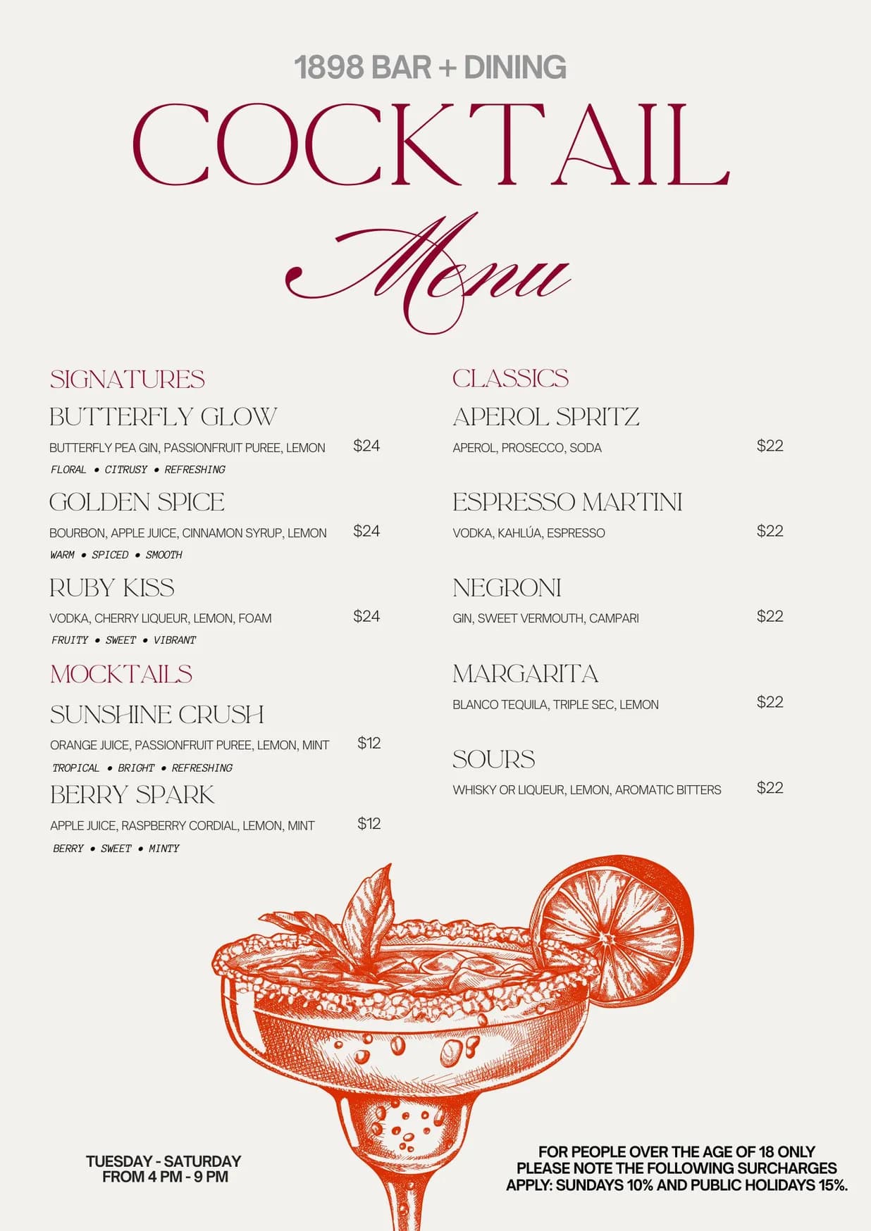 1898 Bar + Dining menu, page 4