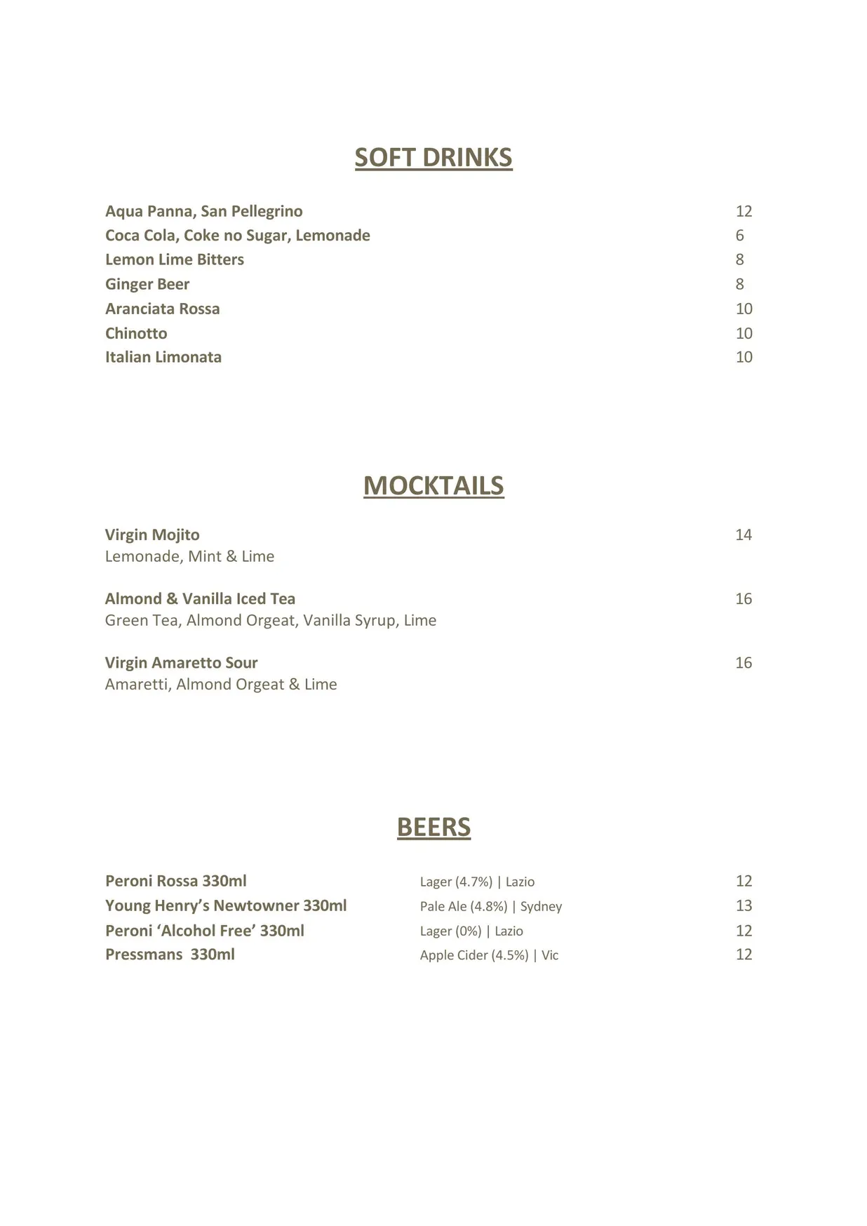 Olio Kensington Street menu, page 4